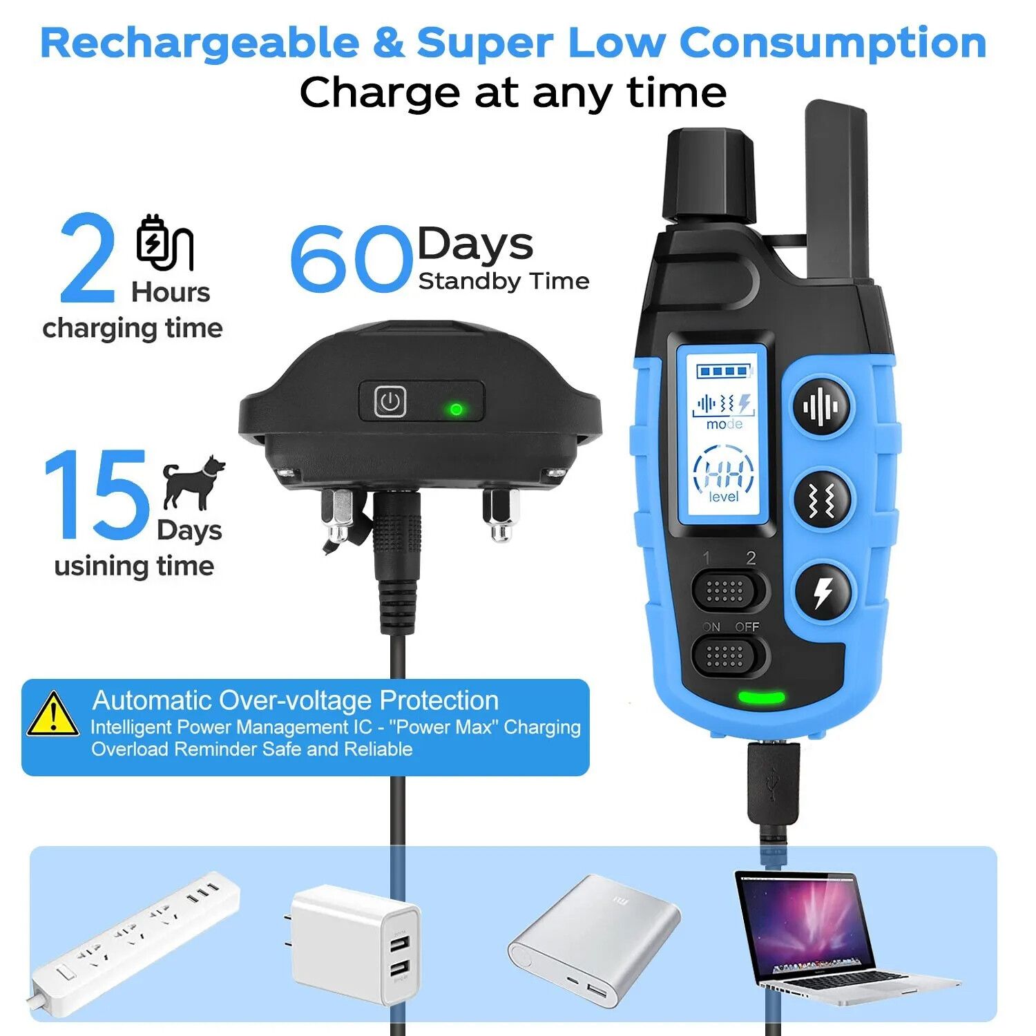 Dog Pet Training Collar Rechargeable Waterproof Electric Anti Bark Shock 3300 FT