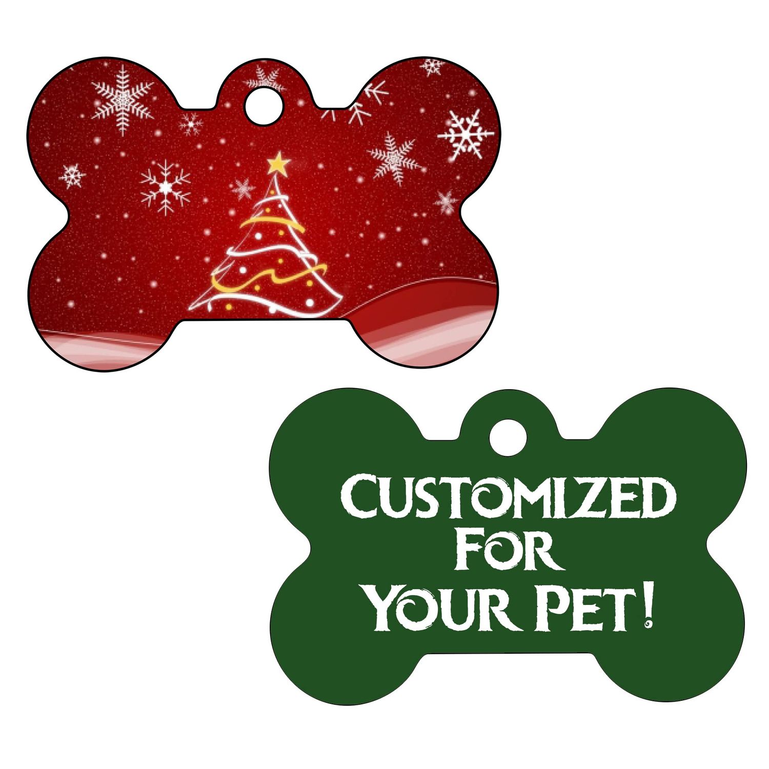 Christmas Themed Pet Id Tag for Dogs & Cats Personalized w/ Name & Number (Christmas Tree, Bone)