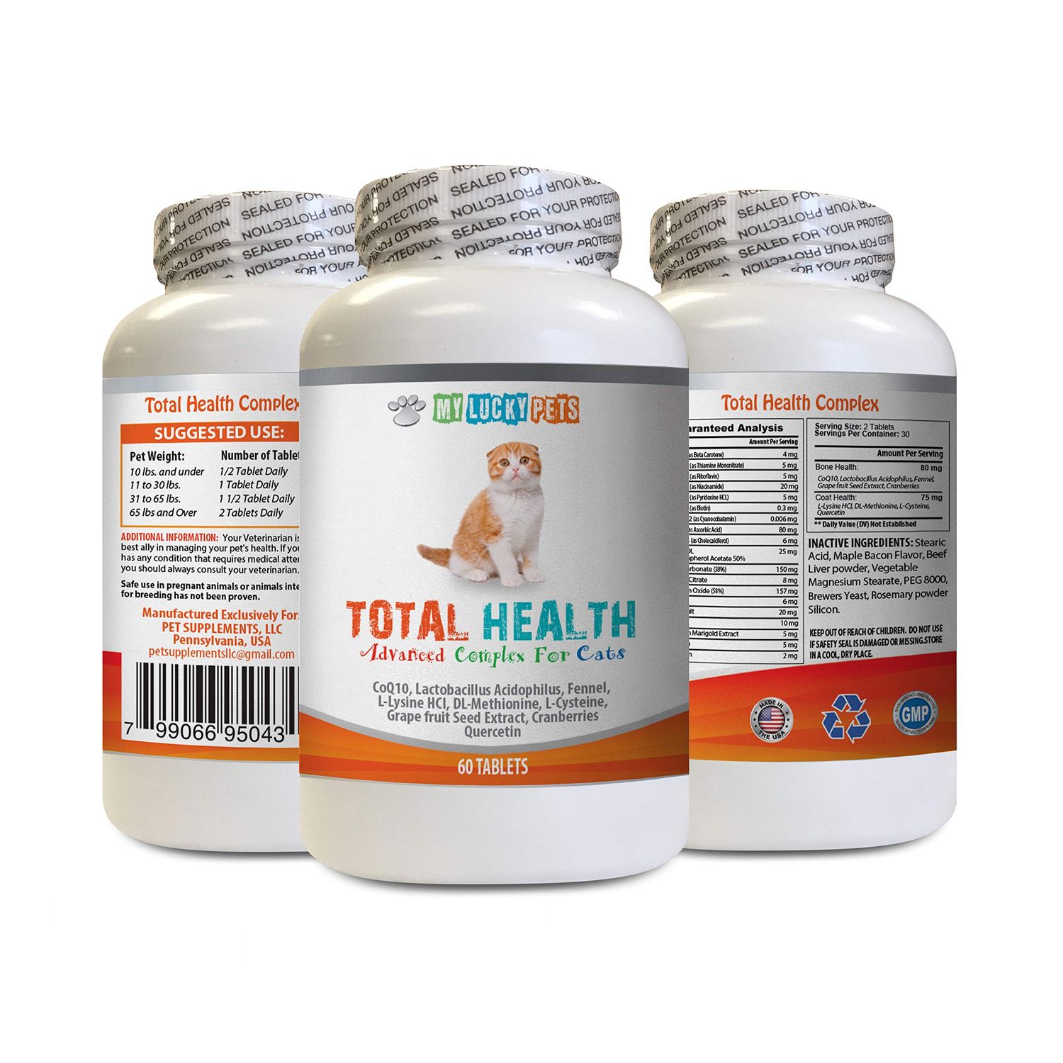 MY LUCKY PETS LLC cat Gum Care - CAT Total Health Formula - Hair Skin Teeth Eye Urinary Health - Immune Boost - Vitamin a for Cats - 1 Bottle (60 Tablets)
