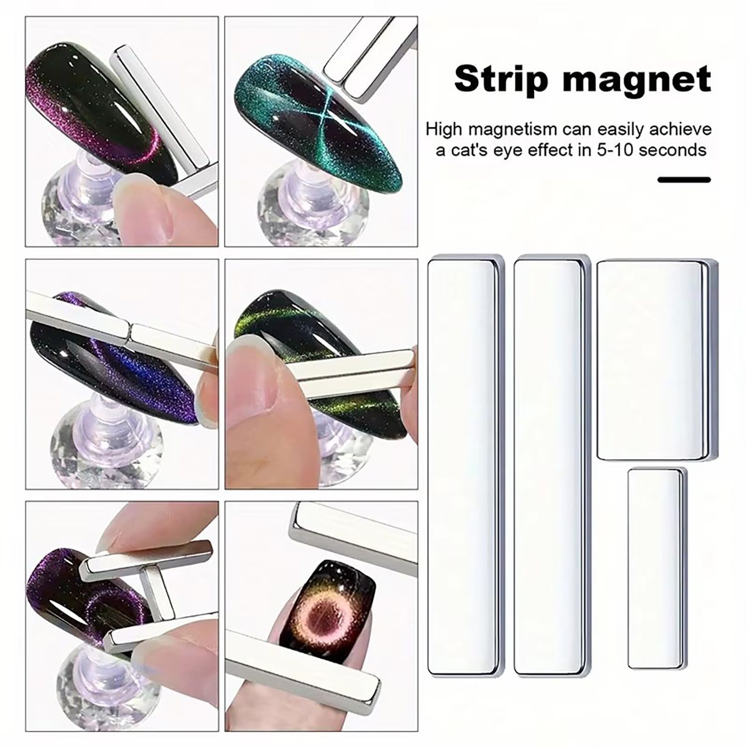 JFIYUOMCI 64Pcs Cat Eye Nail Magnet Set, Magnetic Nail Polish Magnet, Cat Eye Magnet for Nails, 3 IN 1 Magnets For Cat Eye Gel Polish, Cateye Nail Design Tools for DIY Nail Decoration Kit