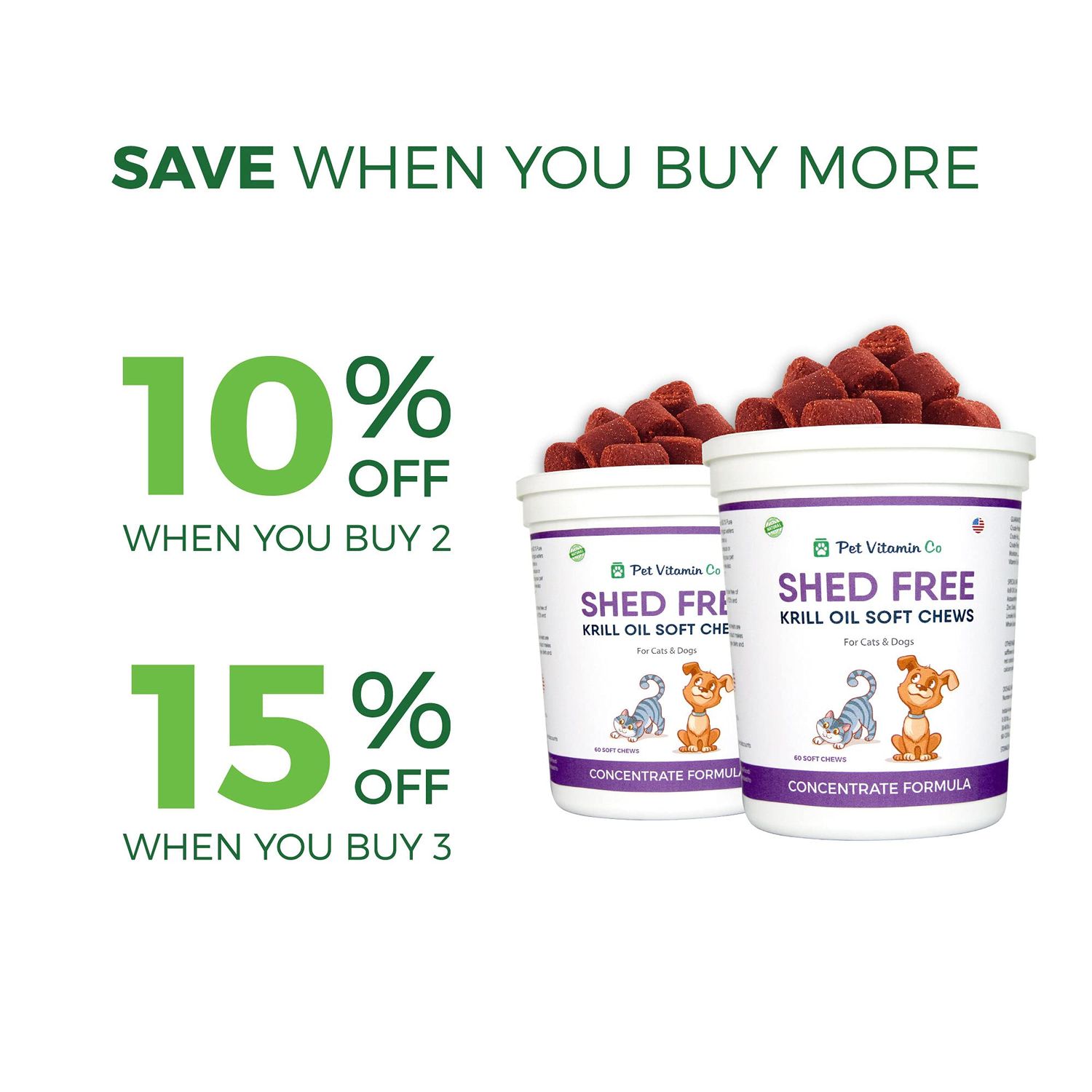 Pet Vitamin Co - Krill Oil Shed-Free Soft Chews for Dogs - Reduce Shedding & Itching - Rich in Omega 3 & Antioxidants - Improves Skin & Coat - Made in USA - 60 Soft Chews