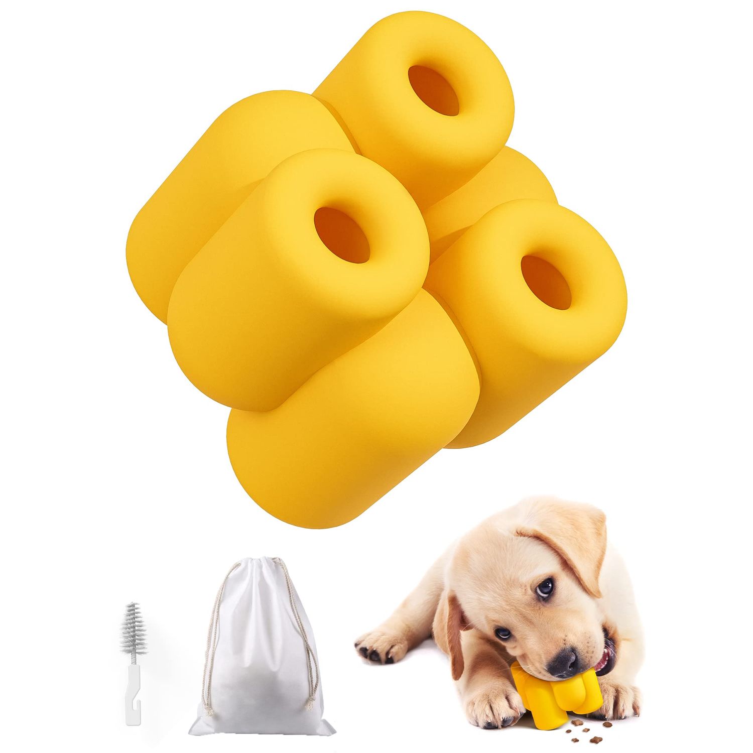 Moonorange Treat Dog Toy, Dog Chew Toys for Aggressive Chewers, Interactive Slow Feeder Dog Toys, Durable Fillable Toy Collection, Frozen Feeding Dog Toy for All Breed Sizes (Yellow)