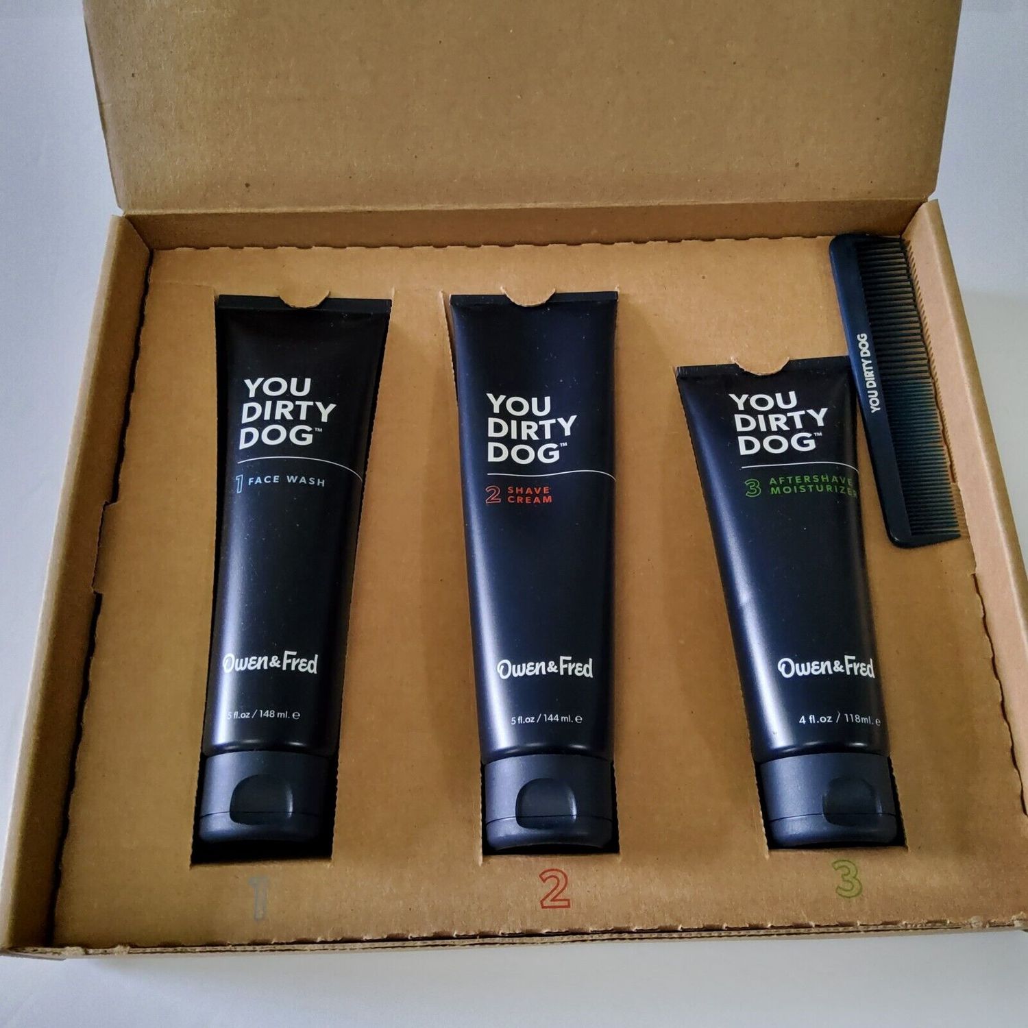Owen & Fred Men’s "You Dirty Dog" Grooming Set 3 Full Size Products Comb Gift