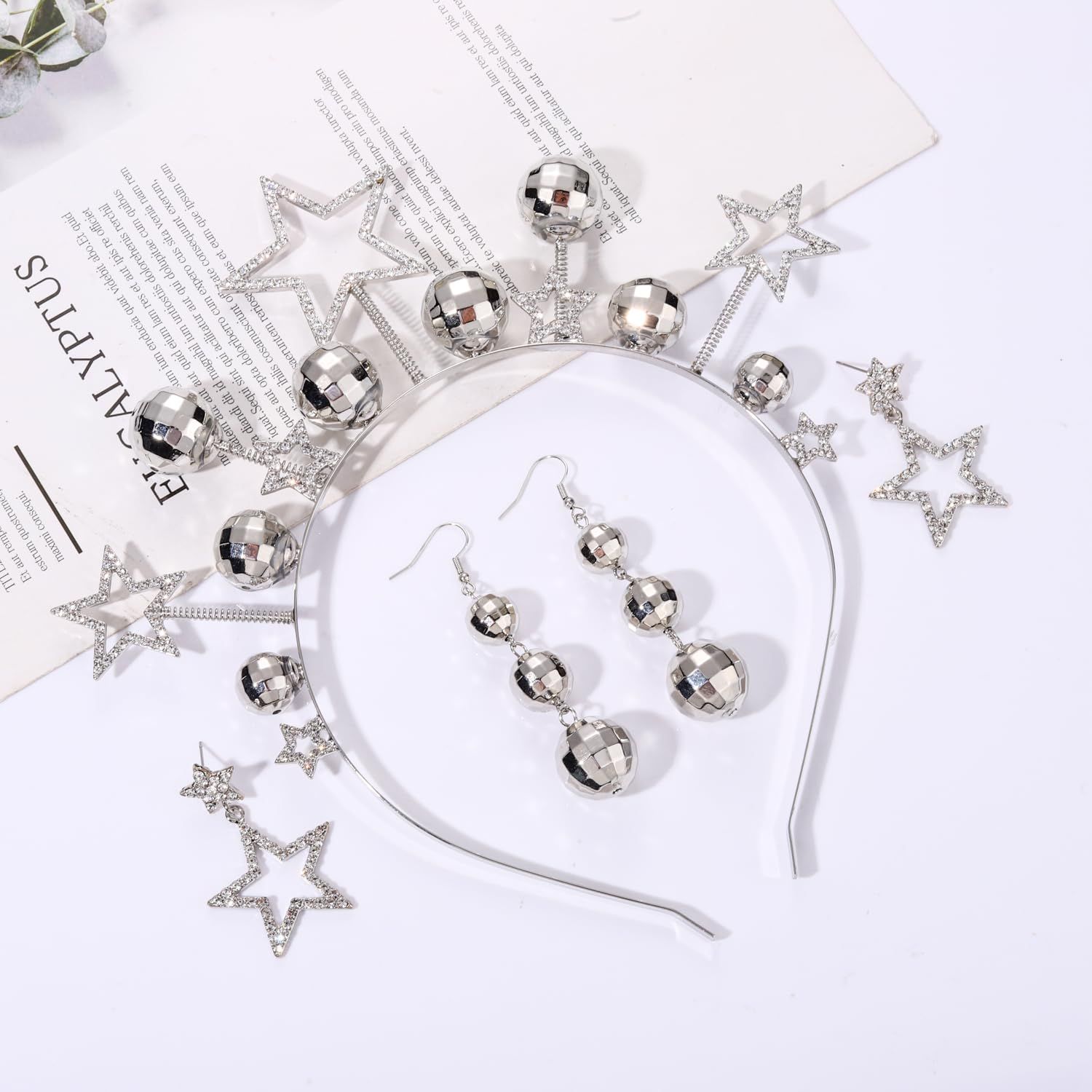 Disco Ball Headbands for Women Rhinestone Star Headbands Tiara 70s 80s Costume Accessory Country Concert Outfits Halloween New Year’s Eve Holiday Gifts (Style C)