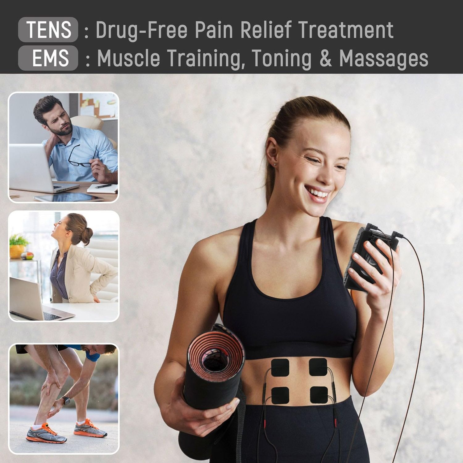 iSTIM EV-804 TENS/EMS 2 Channel Rechargeable Combo Machine Unit - Muscle Stimulator + Back Pain Relief and Management- 7 modes/24 Programs/Backlit (Including Electrodes Pads)