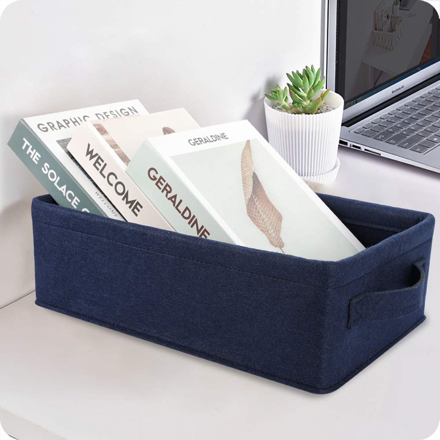 KWLET Small Storage Baskets Shelf Storage Baskets Navy Blue Fabric Storage Basket Bin Narrow Storage Basket for Towels Dog Cat Toys Clothes Hats Belts Dippers Baby Toys Storage Basket Little