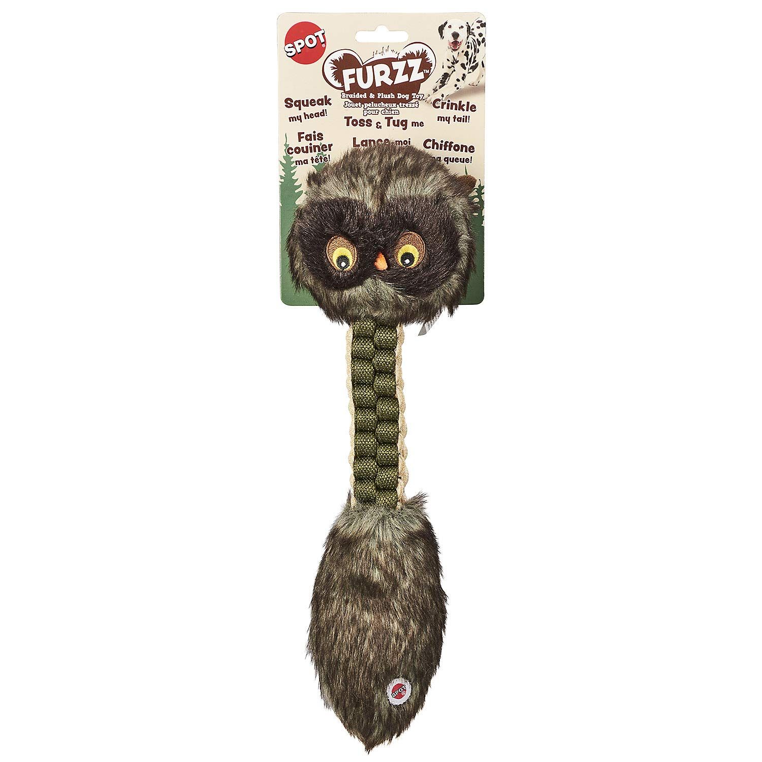 SPOT Furzz Braided Nylon & Plush Dog Toy 13" Assorted Figures
