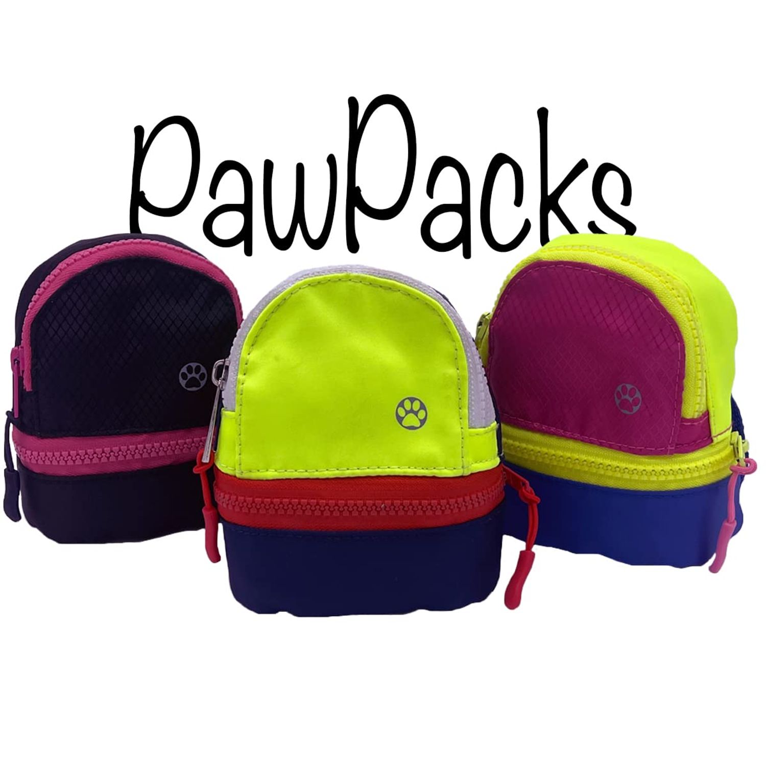 PawPacks LLC Dog Backpack, Cat Backpack, Small Carrier | Clip on Harness or Leash, Fun Pet Treat Holder, Toy Bag, or Waste Dispenser | OG Neon Series Color (Pink Black City Mode)