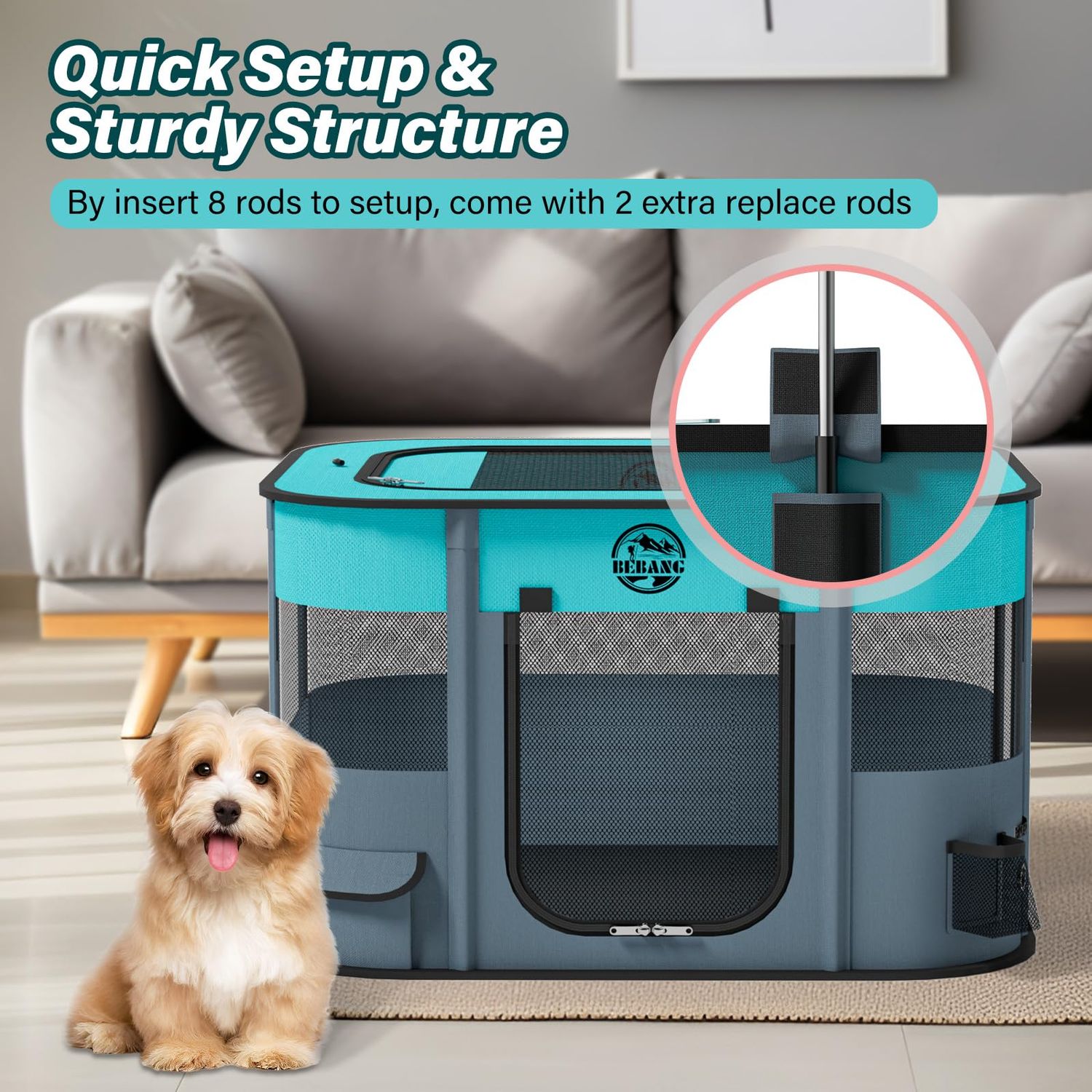 Dog Playpen, Puppy Play Pen Indoors Pet Playpens Outdoor Small Dogs Portable Foldable Crate Kennel House for Medium Large Cats Rabbit Guinea Pig Hamster Kitten with Carrying Bag + Food Bowl (S)