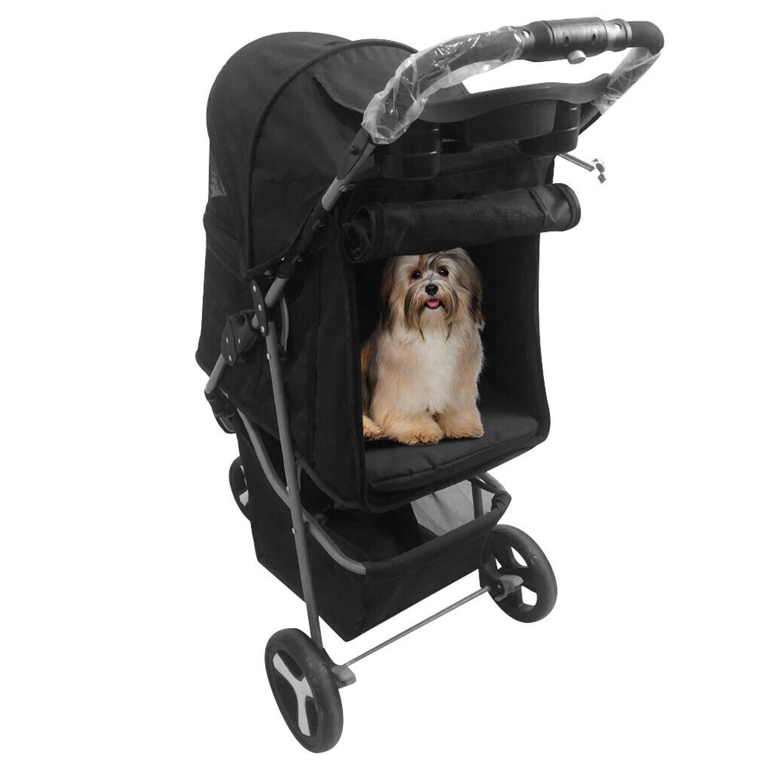 Dog Stroller Pet Travel Carriage 3 Wheeler w/Foldable Carrier Cart W/Cup Holder