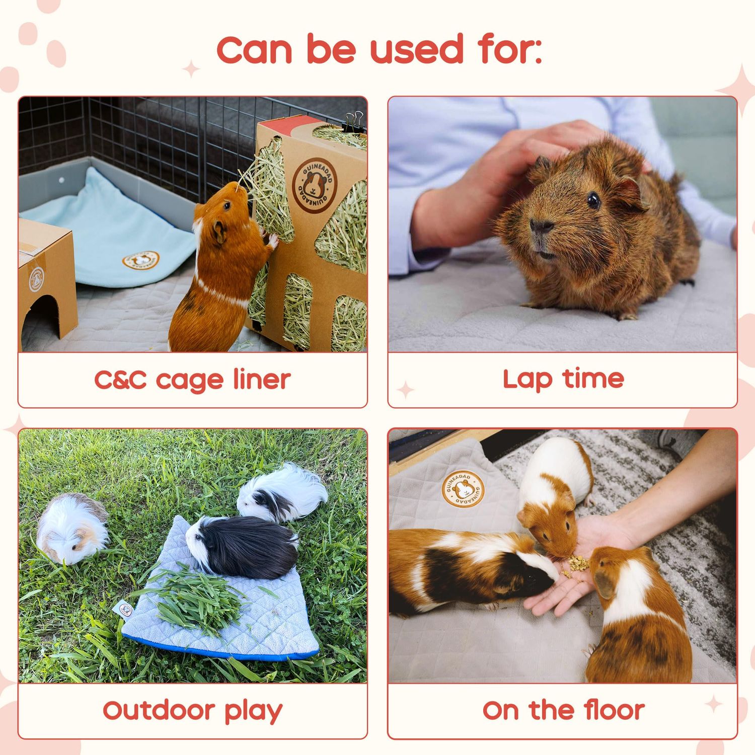 GuineaDad Original Liner - Grey Fleece Guinea Pig Bedding - Reusable Guinea Pig Cage Liner - Extra Absorbent Guinea Pig Bed with Waterproof Bottom - Small Pet Supplies - 2x1 C&C