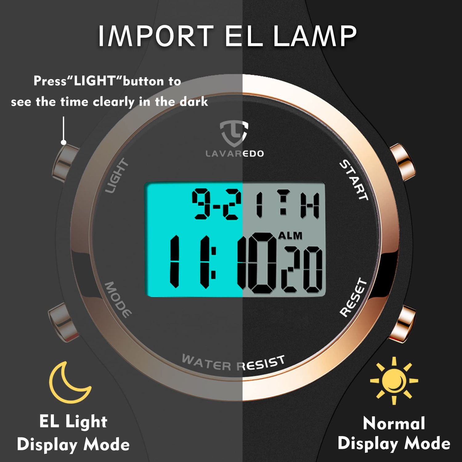 L LAVAREDO Watches for Women 3ATM Waterproof Outdoor Digital Sport Watches Stopwatch Wrist Watch with Alarm Clock, Gifts for Women/Girls