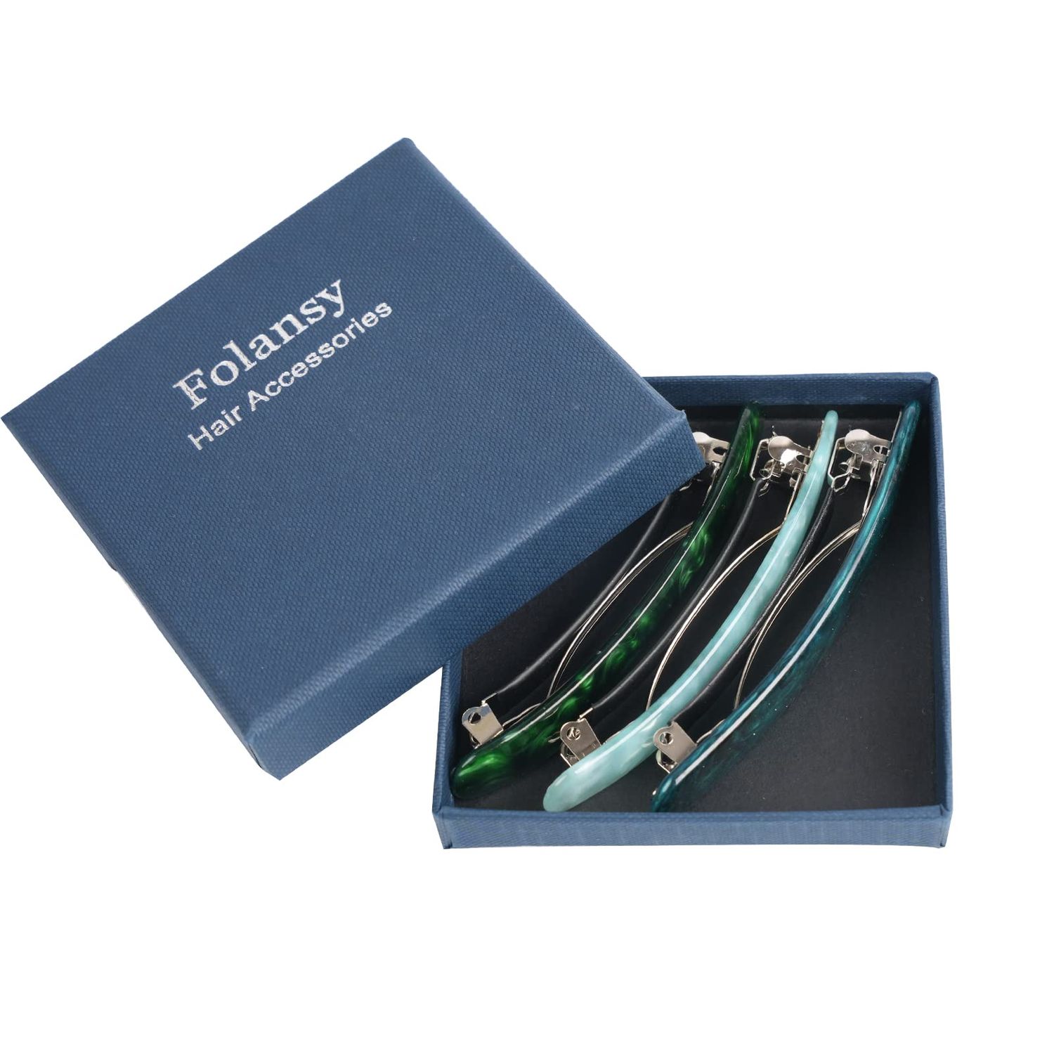 3PCS Hair Barrette for Women, French Hair Barrette Tortoise Shell Automatic Hair Clips for Thick Medium Volume Hair,Girls Women Hair Pin Retro Hair Clasp (Light Blue,Star Green,emerald)