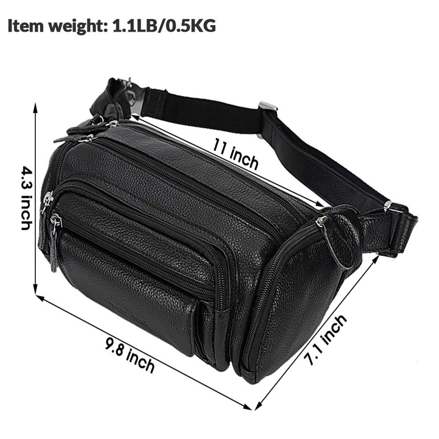 TIDING Men's Genuine Leather Fanny Pack Large Capacity Work Office Travel Waist Bag, Black