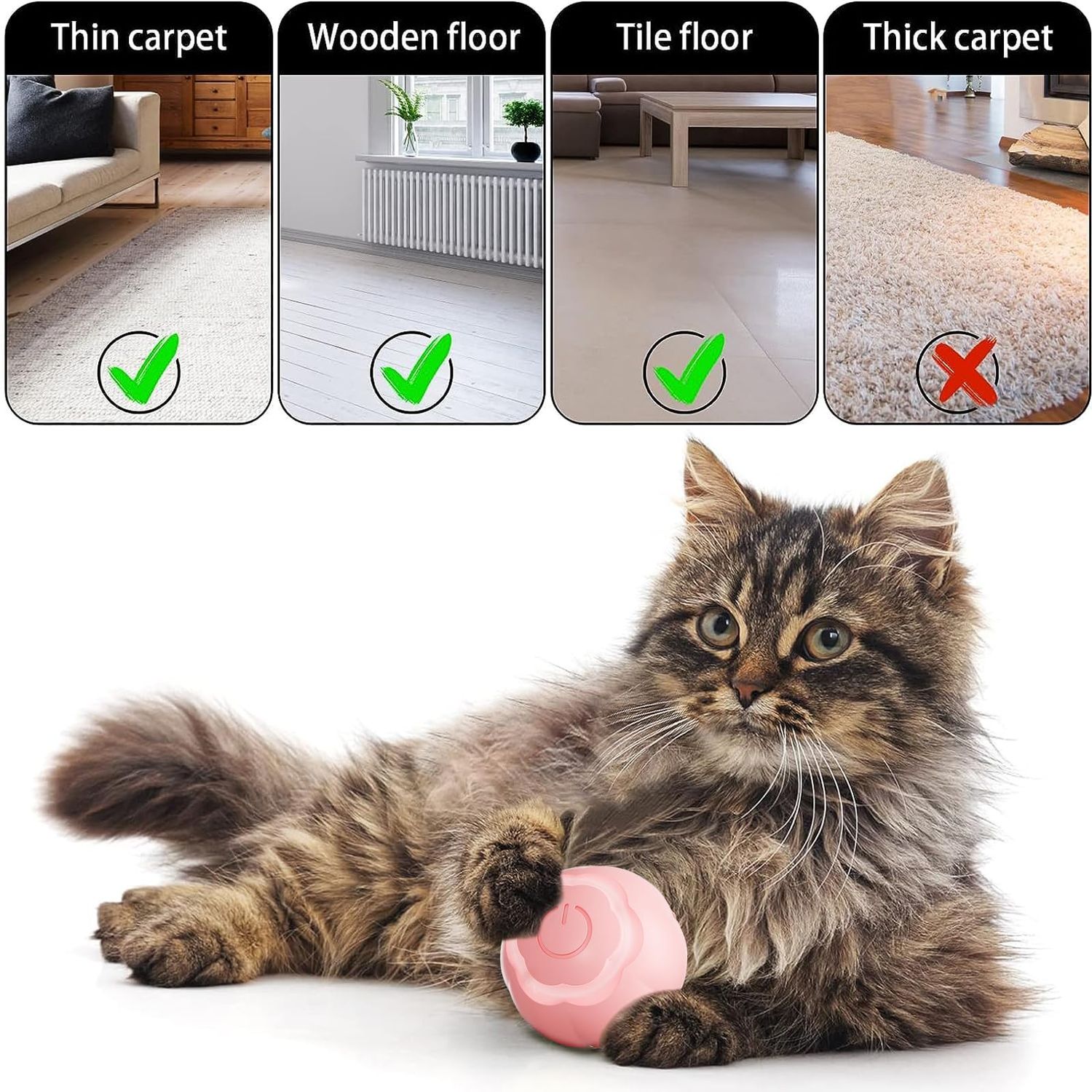 Interactive Cat Toys Ball, Rolling Smart Ball with Nail Clippers for Bored Indoor Adult Cats, USB Rechargeable Automatic Cat Toys, Moving Ball Cat Toy for Cat/Kitten