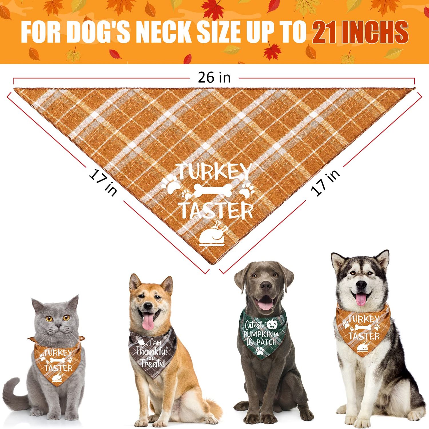 3 Pack Thanksgivng Dog Bandana, Fall Classic Plaid Halloween Christmas Xmas Holiday Dog Bandanas Scarf Triangle Bibs Kerchief Gift Set Pet Accessories Decoration for Small Medium Large Dogs Cats Pets