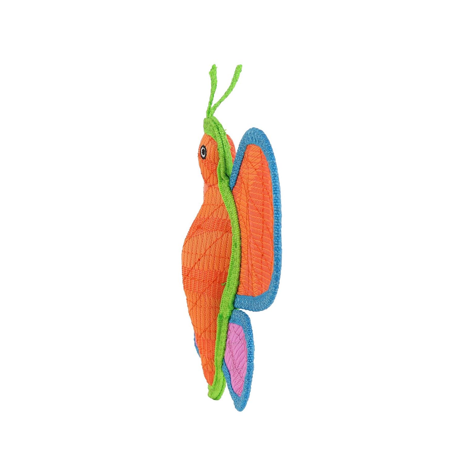 DURA FORCE Durable Woven Fiber - Butterfly - Squeakers - Multiple Layers. Made Durable, Strong & Tough. Interactive Play Dog Toy (Tug, Toss & Fetch). Machine Washable & Floats (Orange Butterfly)