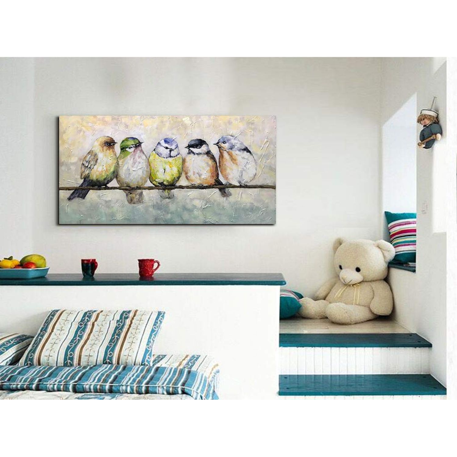 V-inspire Paintings，24x48 Inch Hand Painted Abstract Animal Canvas Art Bird Oil Painting Modern Home Decor for Wall Canvas Living room bedroom dining room Decoration Wood Inside Framed Ready to Hang