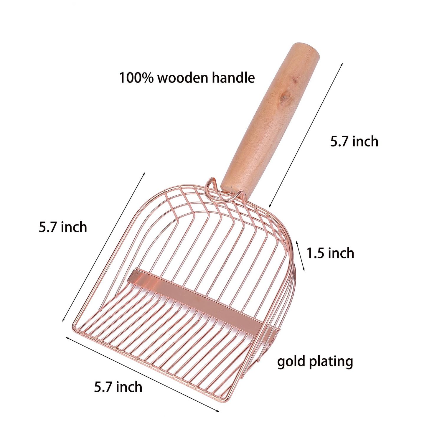 Cat Litter Scoop, Large Stainless Steel Sifter with Wooden Long Handle,Kitty Metal Deep Shovel Scooper,Poop Sifting, Kitten Pooper Lifter for Litter Box with Hook