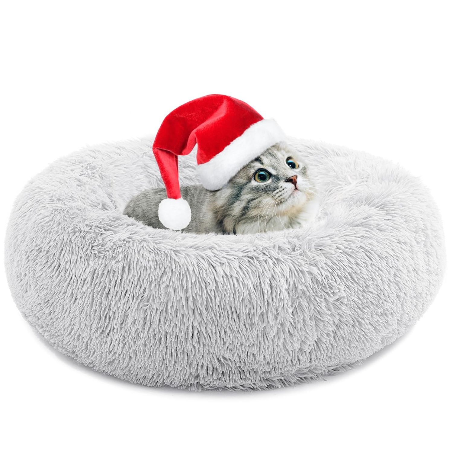 CEVICOLZE Small Cat Bed for Indoor Cats, Self-Warming Donut Kitty Bed for Small Cats Keeping Warm, Washable Pet Bed with Anti Slip Base, 20‘’ Darkgrey