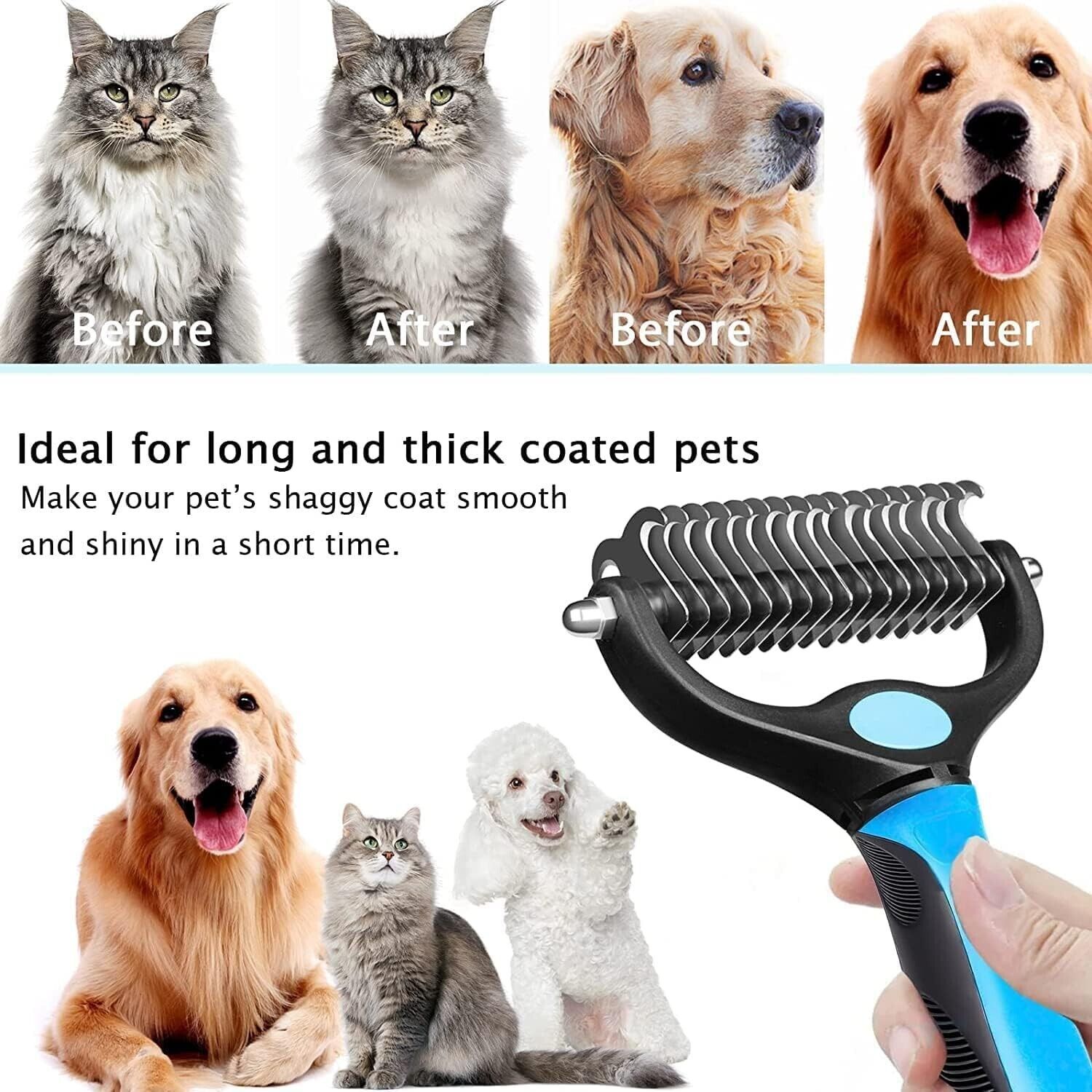 Undercoat Rake for Dogs Double Coat with Pet Comb, Pet Grooming Brush