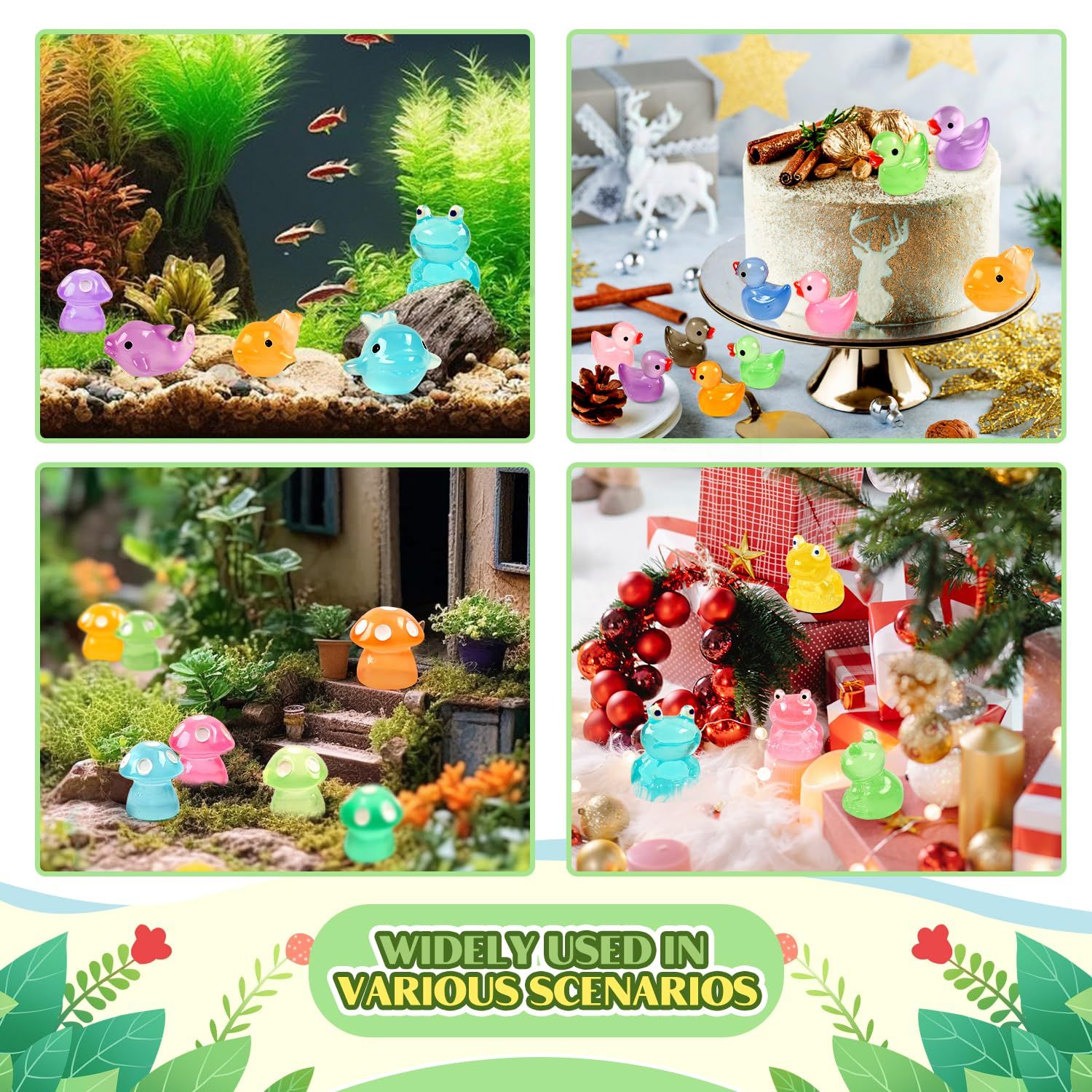 120 Pcs Luminous Mini Resin Ducks Glow in The Dark Animals Duck Frog Dolphin Mushroom 4 Combination Sets for Garden Miniature Figure Landscape Aquarium Hide and Seek Prank Dollhouse Decor