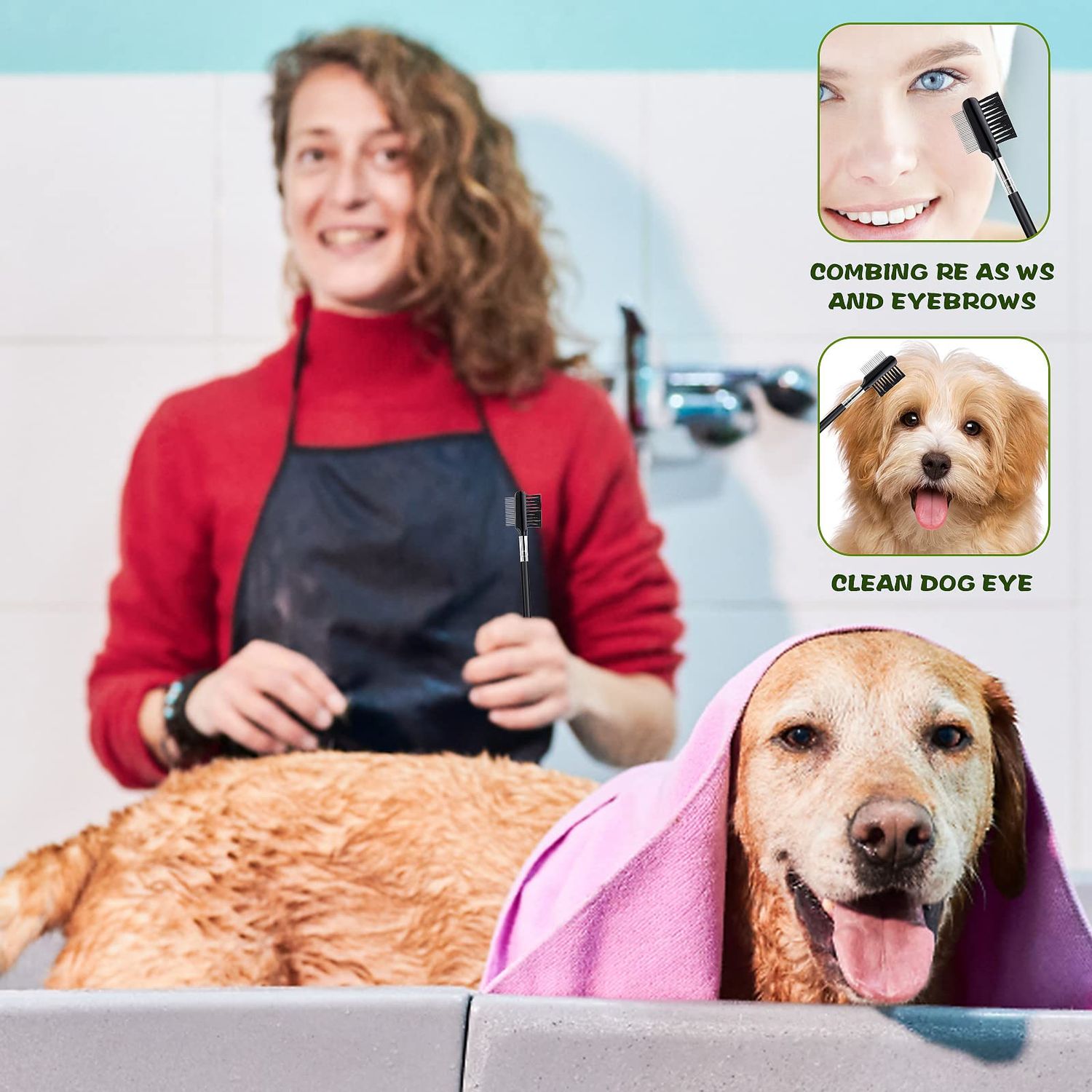 cobee Dog Eye Comb Tear Stain Remover Comb, 2 Pcs Double-Head Tear Stain Comb for Small Dogs, Metal Eye Booger Remover for Dogs, Puppy Cat Grooming Comb for Removing Crust Mucus and Flea