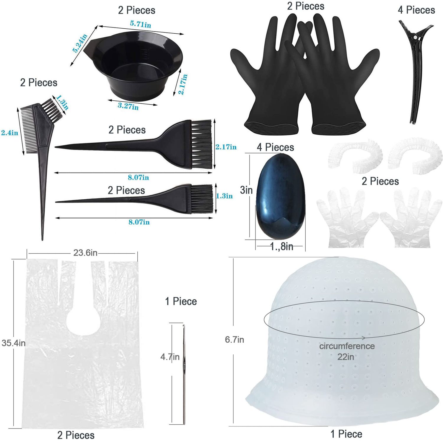 Silicone Highlight Caps for Color Hair 24 Pcs, Reusable Highlighting Caps with Hooks & Salon Hairdressing Dyeing Staining Tools Set for Women Men