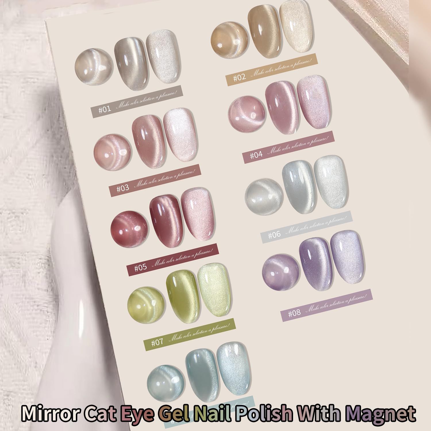 Gsnagole Silk Cat Eye Gel Nail Polish Set Of 9 Colors Ceramic Moonlight Glitter Reflective Shimmer White Orange Green Blue Purple Red Jelly Magnetic French Gel Polish Kit (Full Set Of 9 Colors)
