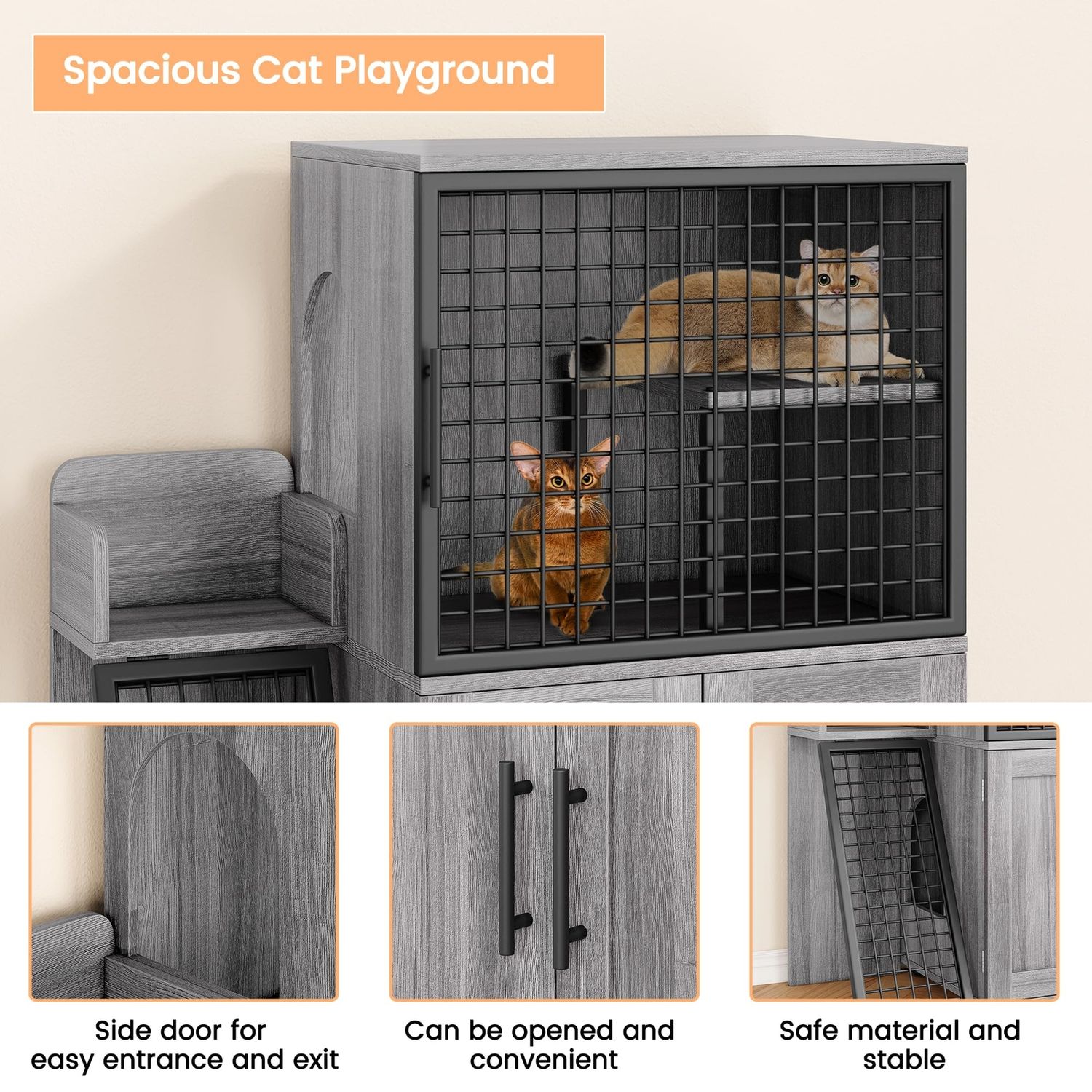 Cat Litter Box Enclosure Furniture w/Platform ,Modern Cat Litter Box with Ladder