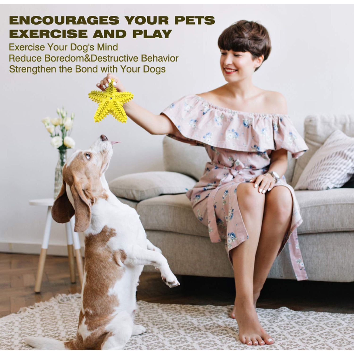 IDOLPET Dog Chew Toys Squeaky Dog Toys Dog Water Floating Toys Starfish Natural Tooth Brush Teeth Cleaning Toy for Small Medium Dog Yellow