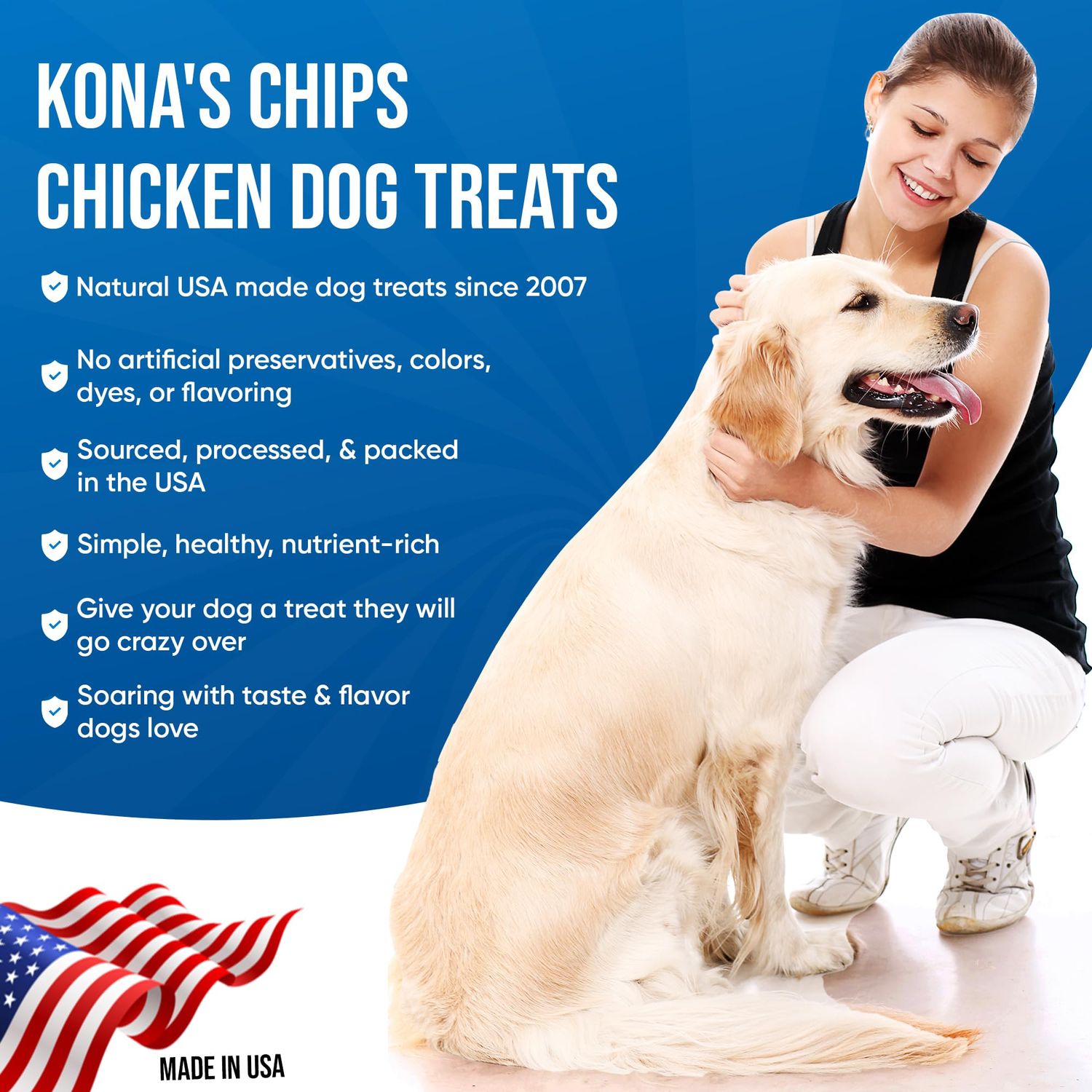 KONA'S CHIPS Chicken Thins; Chicken Jerky Dog Treats, Made in The USA only