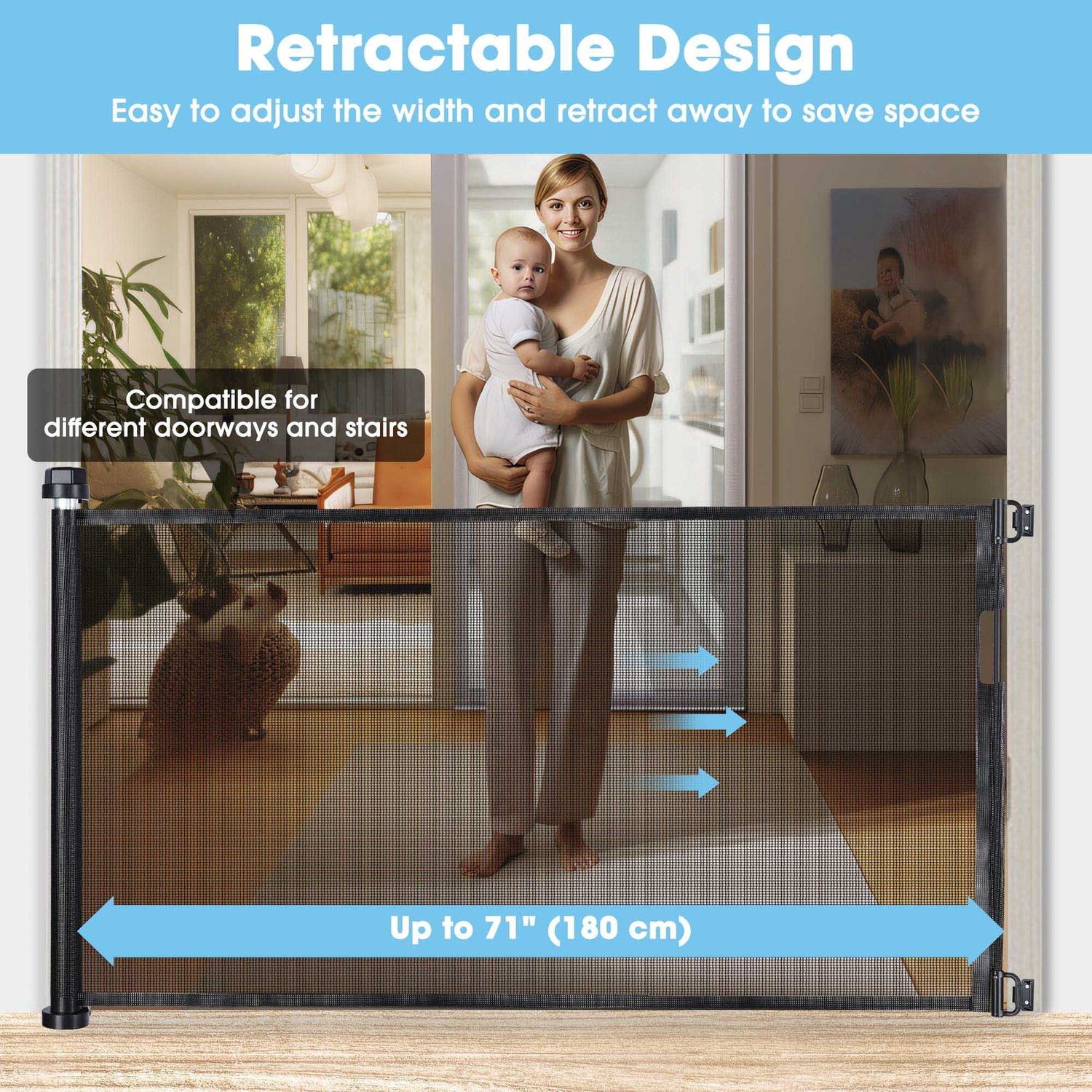 Retractable Baby Gate for Stairs 33" Tall 71" Wide Dog Gate for Doorways