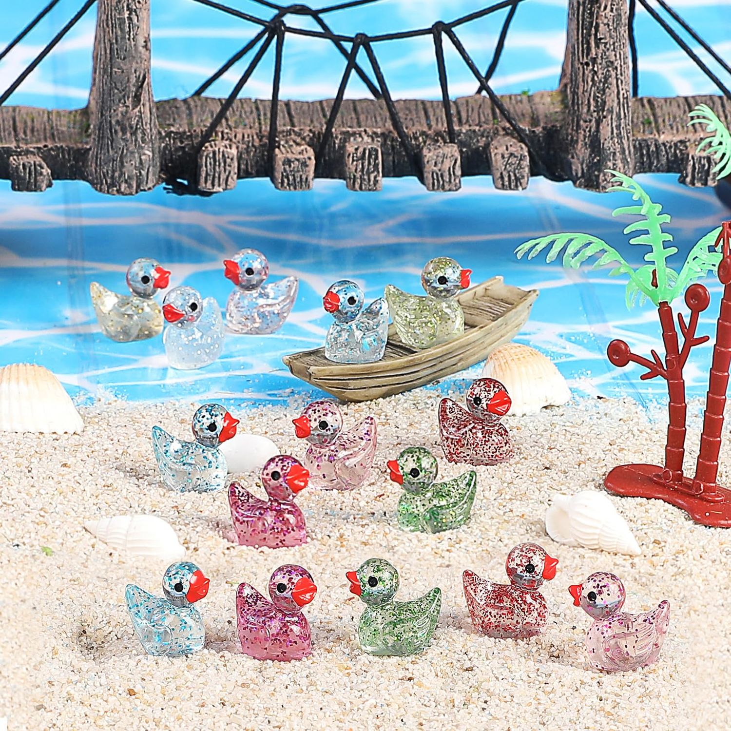 EKisemio 120 Pcs Mini Ducks Glitter Resin Ducks Tiny Ducks Mini Resin Animals Figures to Hide for Fairy Garden Accessories Micro Landscape Aquarium Ornaments Kit Dollhouse Decor Crafts