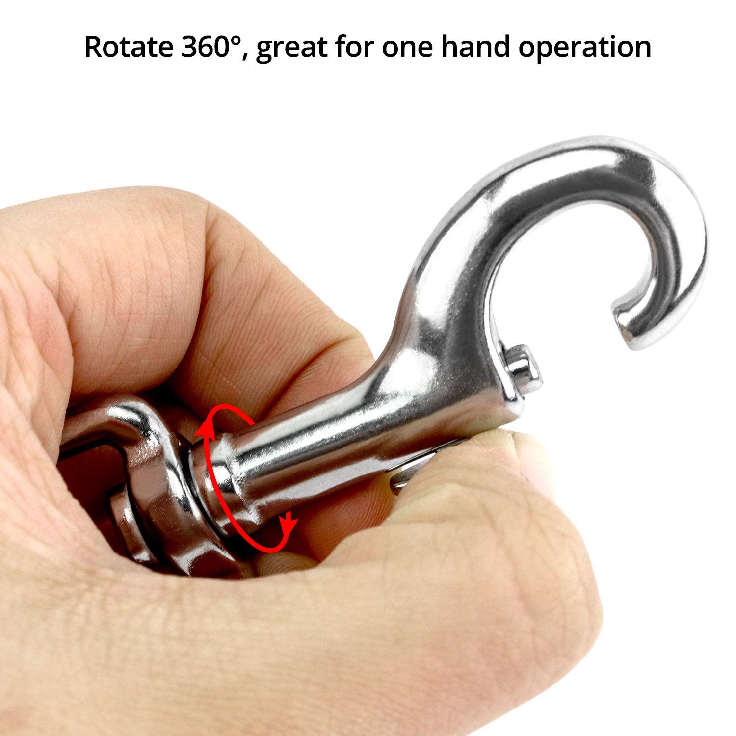 QWORK 3-1/2"Swivel Eye Bolt Snap Hook, 2Pcs, 316 Stainless Steel Single Ended Trigger Snap Clips for Diving/Pet Leash/Key Chain/Flag/Clothes Line