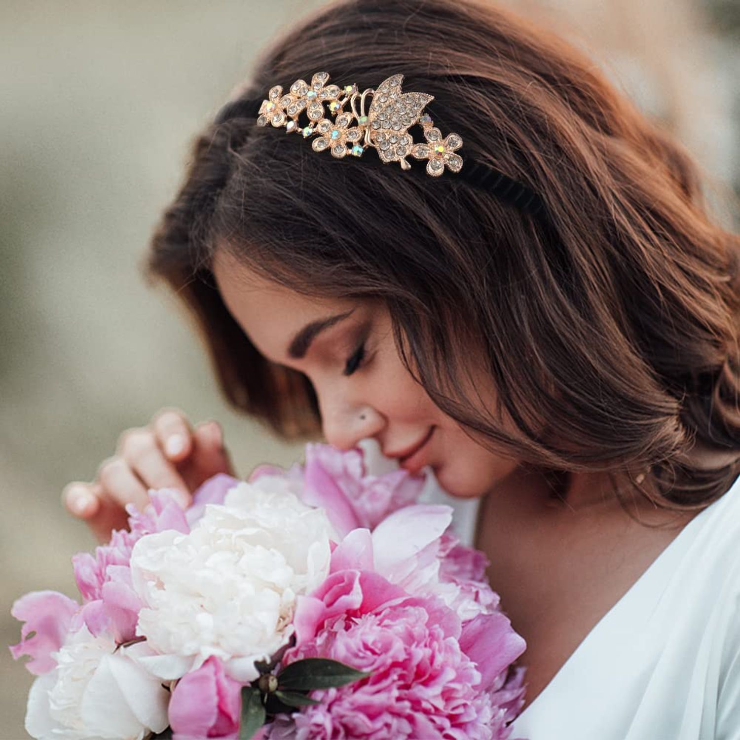 TCOTBE 3 Pcs Crystal Hair Band Fashion Hairbands for Girls Leaf Butterfly Flower Jewelry Rhinestone Hoop Elegant Hair Pieces Bling Wedding Bride Hair Accessory