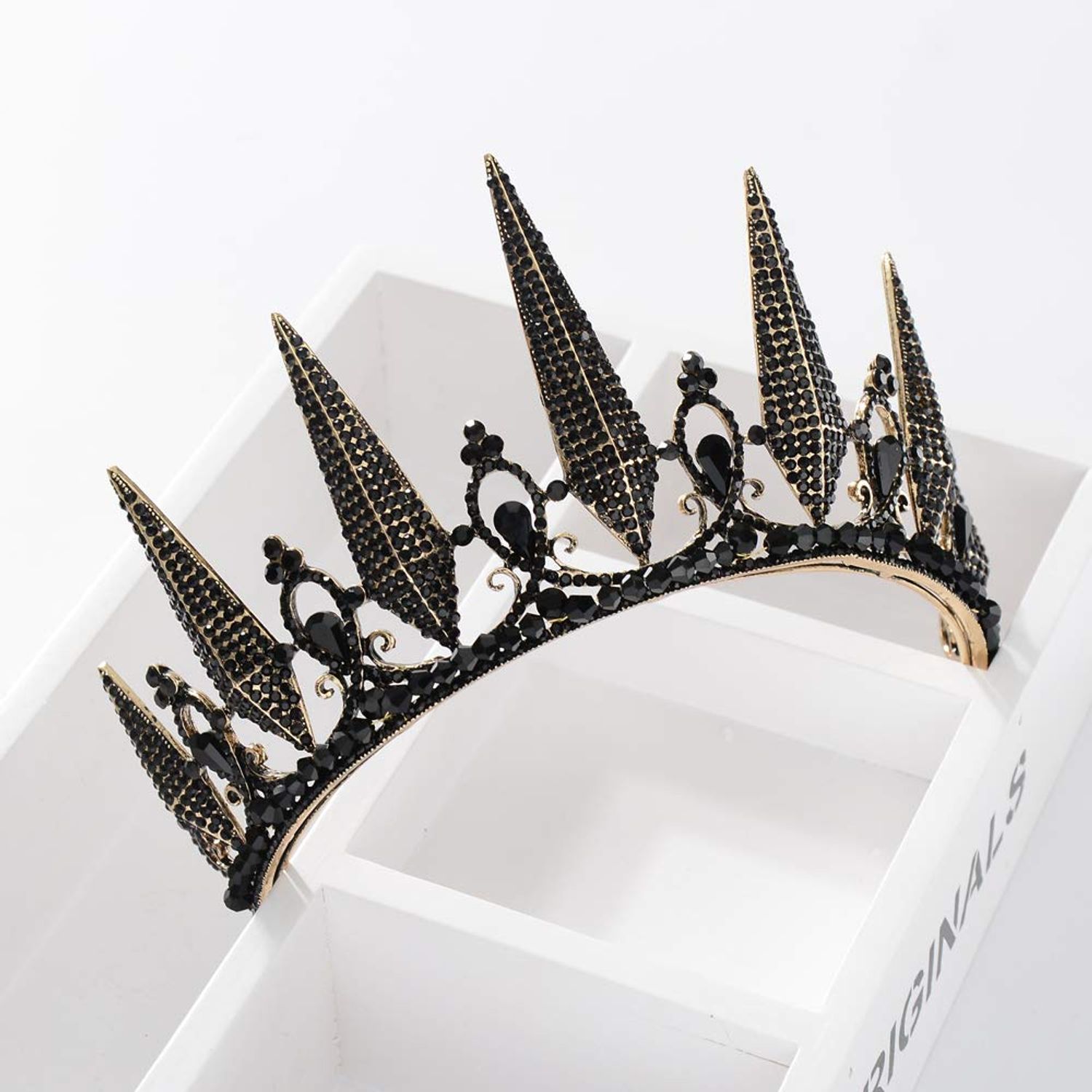 S SNUOY Black Rhinestone Tiara Baroque Crown Wedding Headpiece Costume Party Accessories for Women