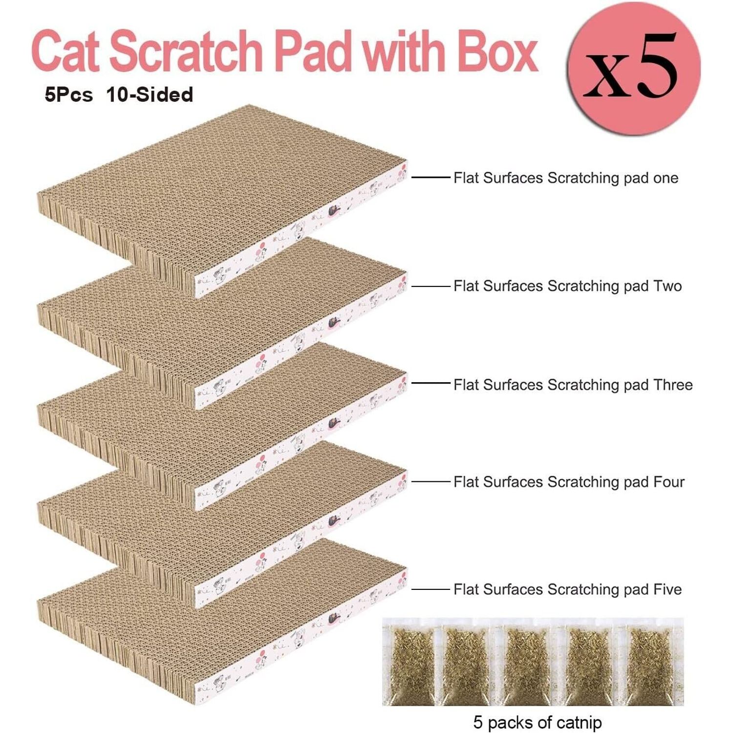 5 Packs in 1 Cat Scratch Pad with Box Cat Scratcher Recyclable Cardboard NEW