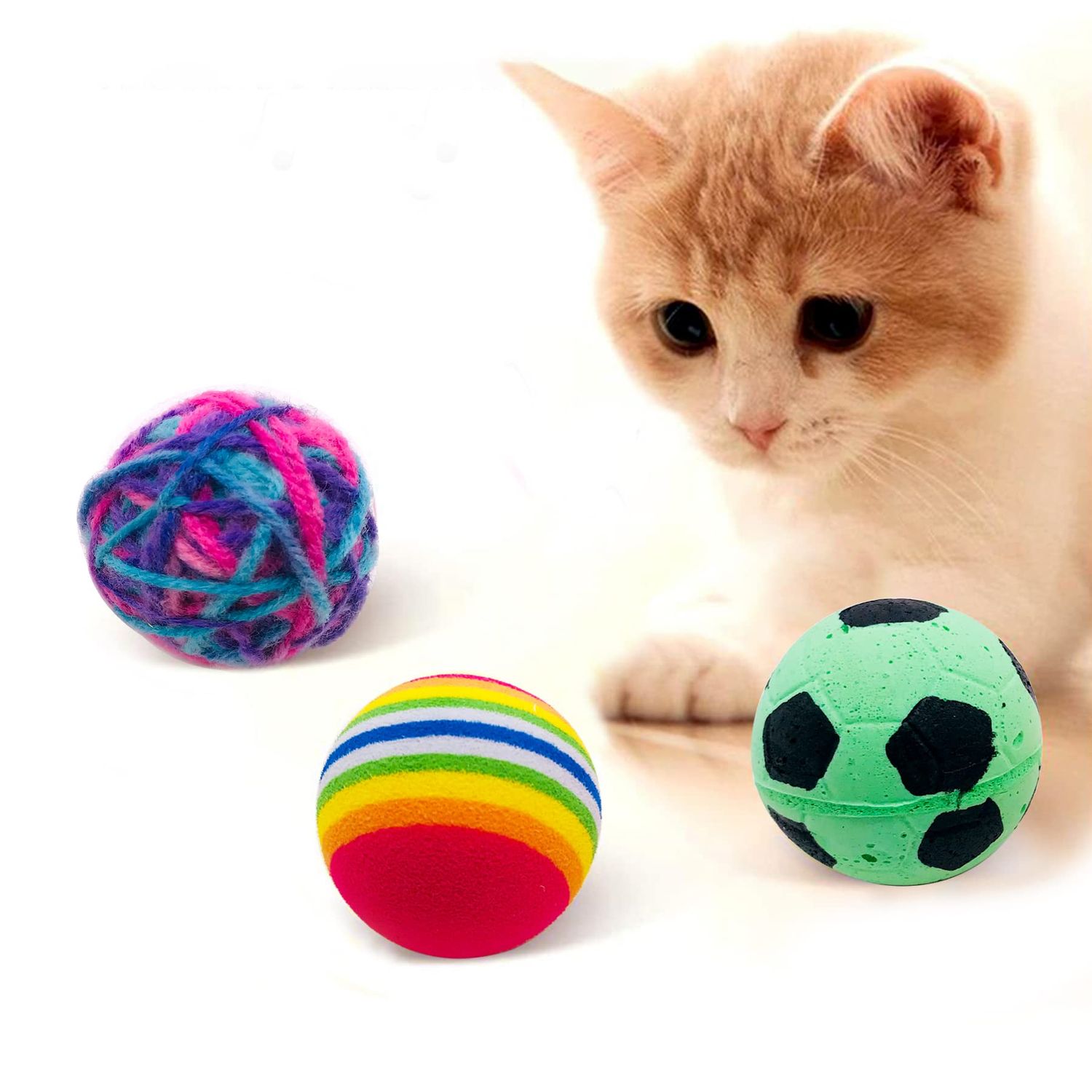 PET SHOW 20Pcs Cats Toys Interactive Kitten Ball Toys Assortments Variety Pack for Indoor Cats Mice Feather Sparkle Crinkle Ball Bells Spring