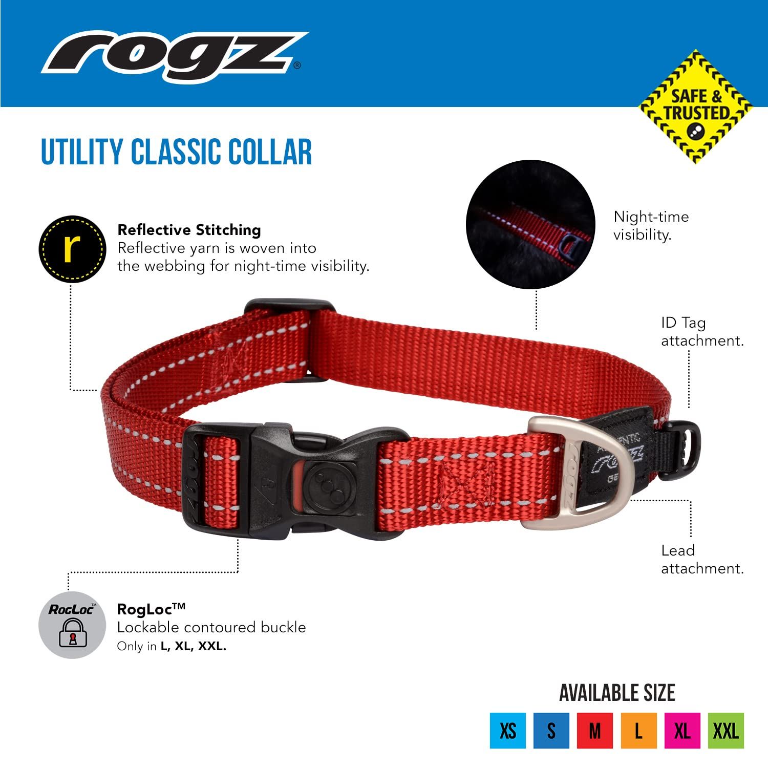 Reflective Dog Collar for Extra Large Dogs, Adjustable from 17-27 inches, Red