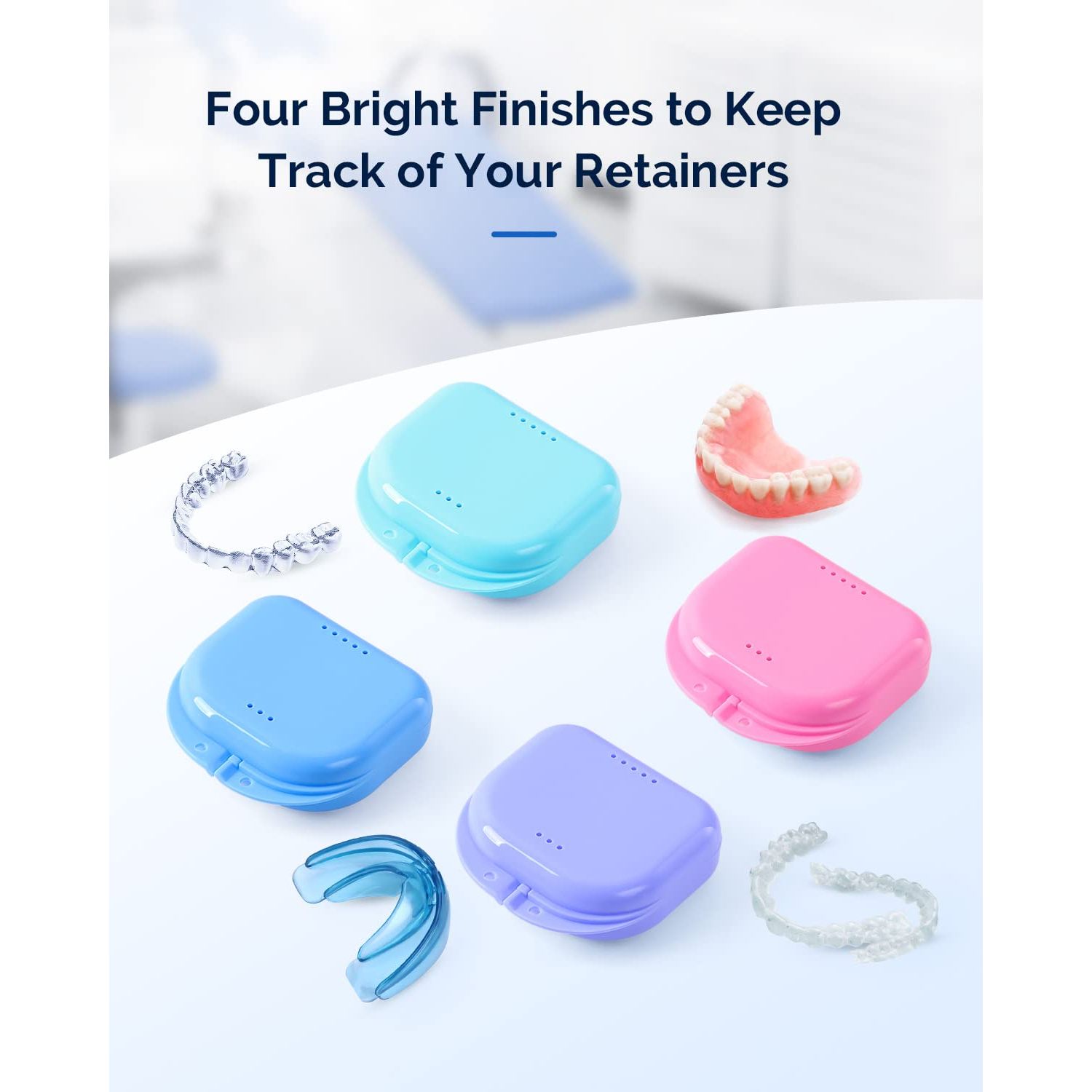 JMU Retainer Case with Vent Holes, 4 Pack, Mouth Guard Case with Tight Snap Closure, Orthodontic Denture Storage Container for Invisalign, Aligners, Night Guards, Retainer Box Dishwasher Safe