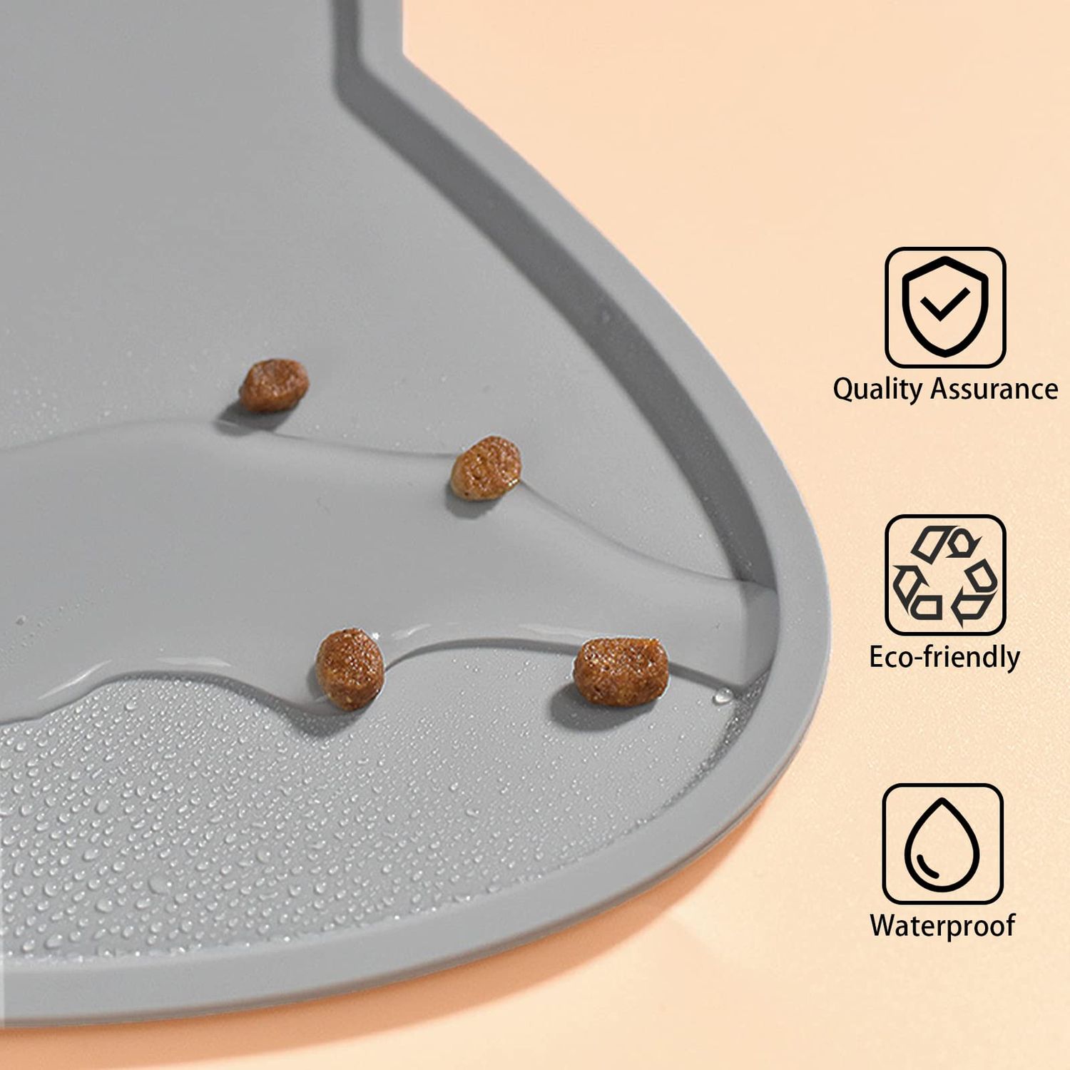 TOKAYIFE Cat Food Mat, Silicone Pet Feeding Mat for Floor Non-Slip Waterproof Dog Water Bowl Tray Cushion (17" x 10", Dark Gray)