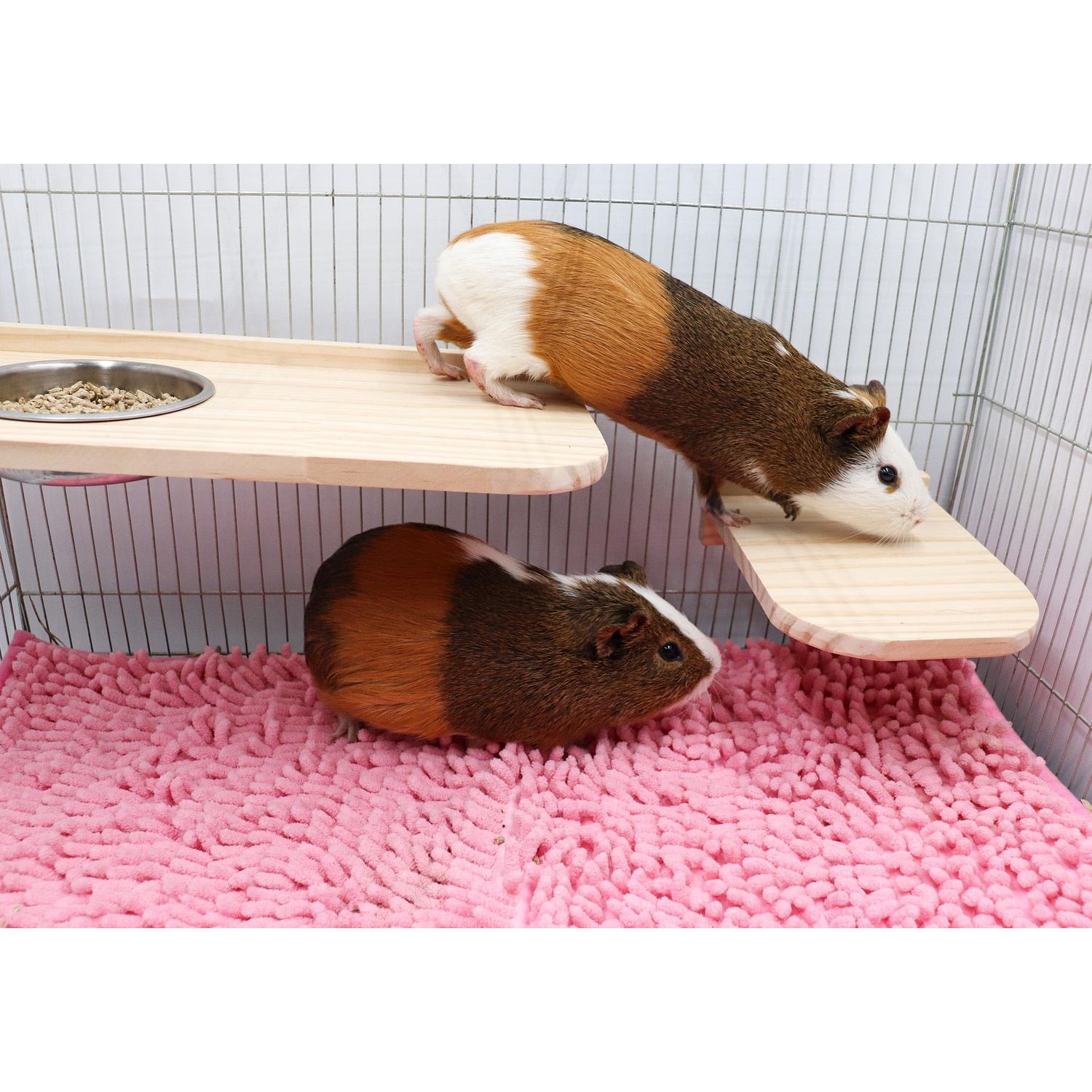 Guinea Pig Platform Set with Feeding Bowl, 3 Pack Wooden Hamster Cage Platform, Small Animals Perch Stand Board, Cage Accessories for Hamster Rats Squirrel Gerbil Birds Parrots Parakeets Guinea Pig
