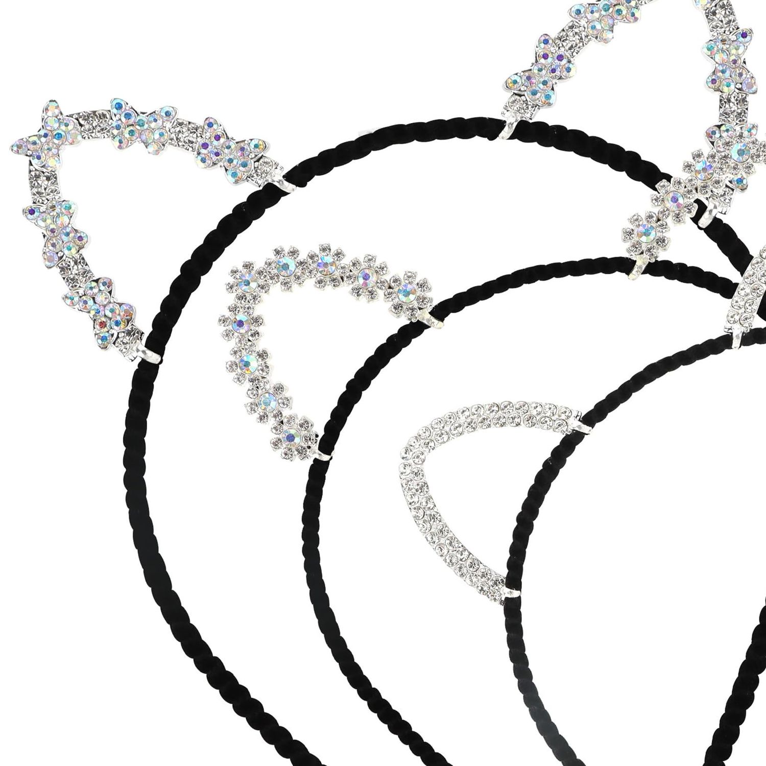 WHAVEL 3 Pcs Cat Ears Headband, Rhinestone Cat Headband Crystal Animal Ears Headband Costume Cosplay Cat Costume Party Supplies Halloween Hair Accessories for Women (C)