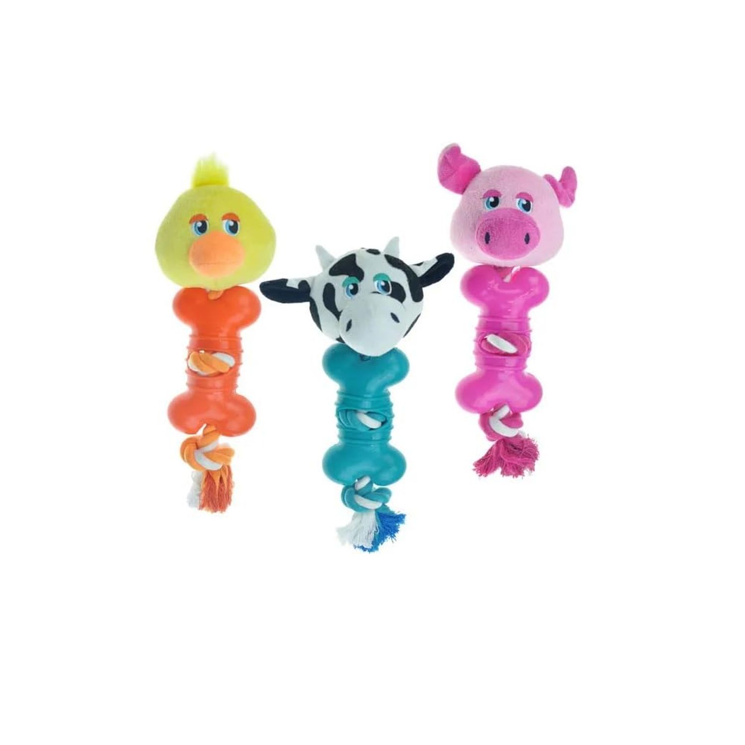 MPP Cute Barnyard Dog Toys Knotted Rope Bone Tug Choose Cow Duck Pig or All 3 10.5" (Pig)