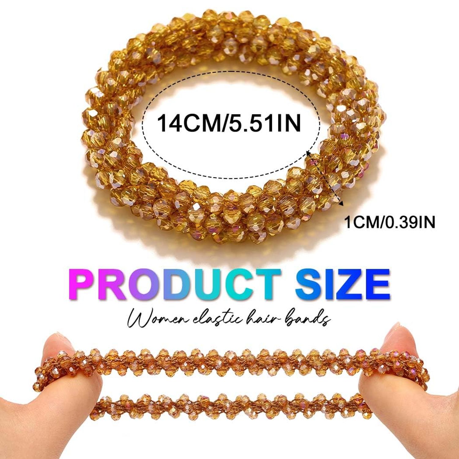 Fashey Rhinestone Hair Ties Champagne Elastic Ponytail Holder 3 Pcs Beaded Hairbands Stretchy Hair Accessories for Women