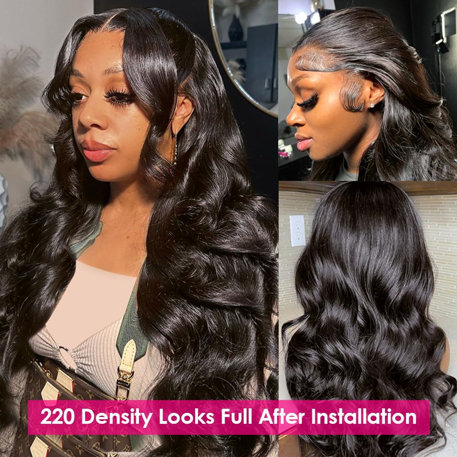Wingirl 220 Density HD Lace Front Wigs Pre Plucked 13x4 Transparent Body Wave Lace Frontal Wig with Baby Hair 12A Glueless Wigs for Women Black Color 24 Inch