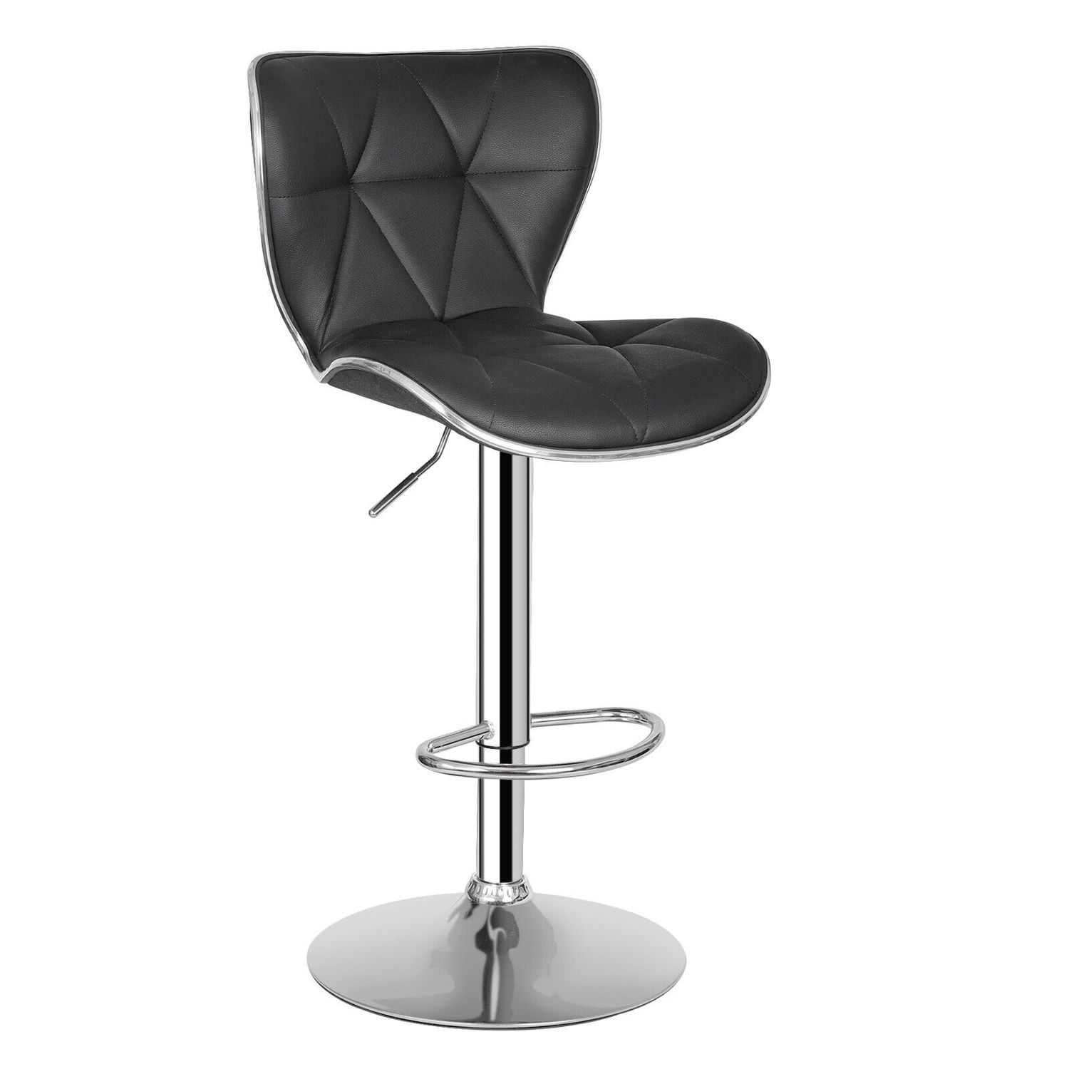 Set of 4 Black Bar Stools w/Shell Back PU Leather Back Adjustable Swivel Stools