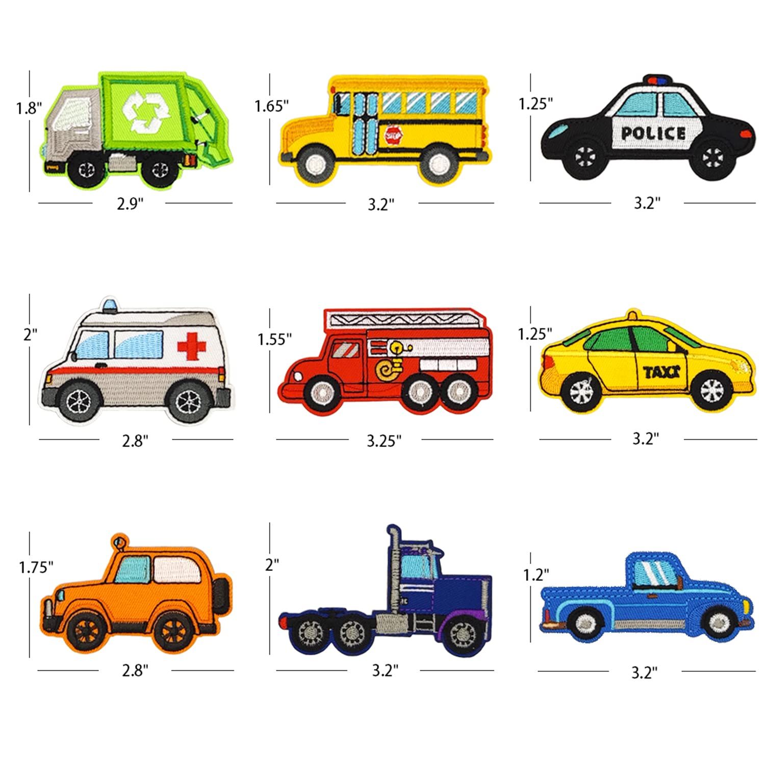 9PCS Cars Iron on/Sew on Patches Set, DIY Patches Embroidered Appliques Vehicle Patch for Hats T-Shirts Jackets Bags Jeans