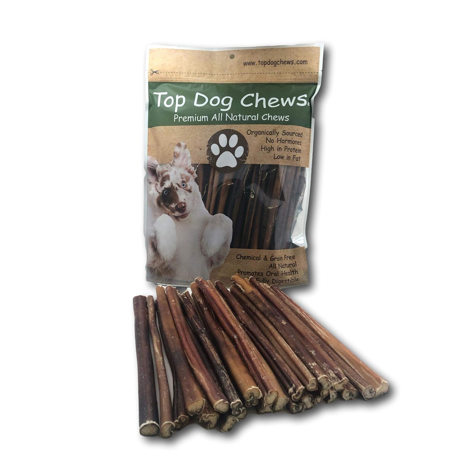 Top Dog Chews - 12 Inch Bully Sticks, 100% Natural Beef, Free Range, Grass Fed, High Protein, Supports Dental Health & Easily Digestible, Thick Dog Treat, 20 Pack